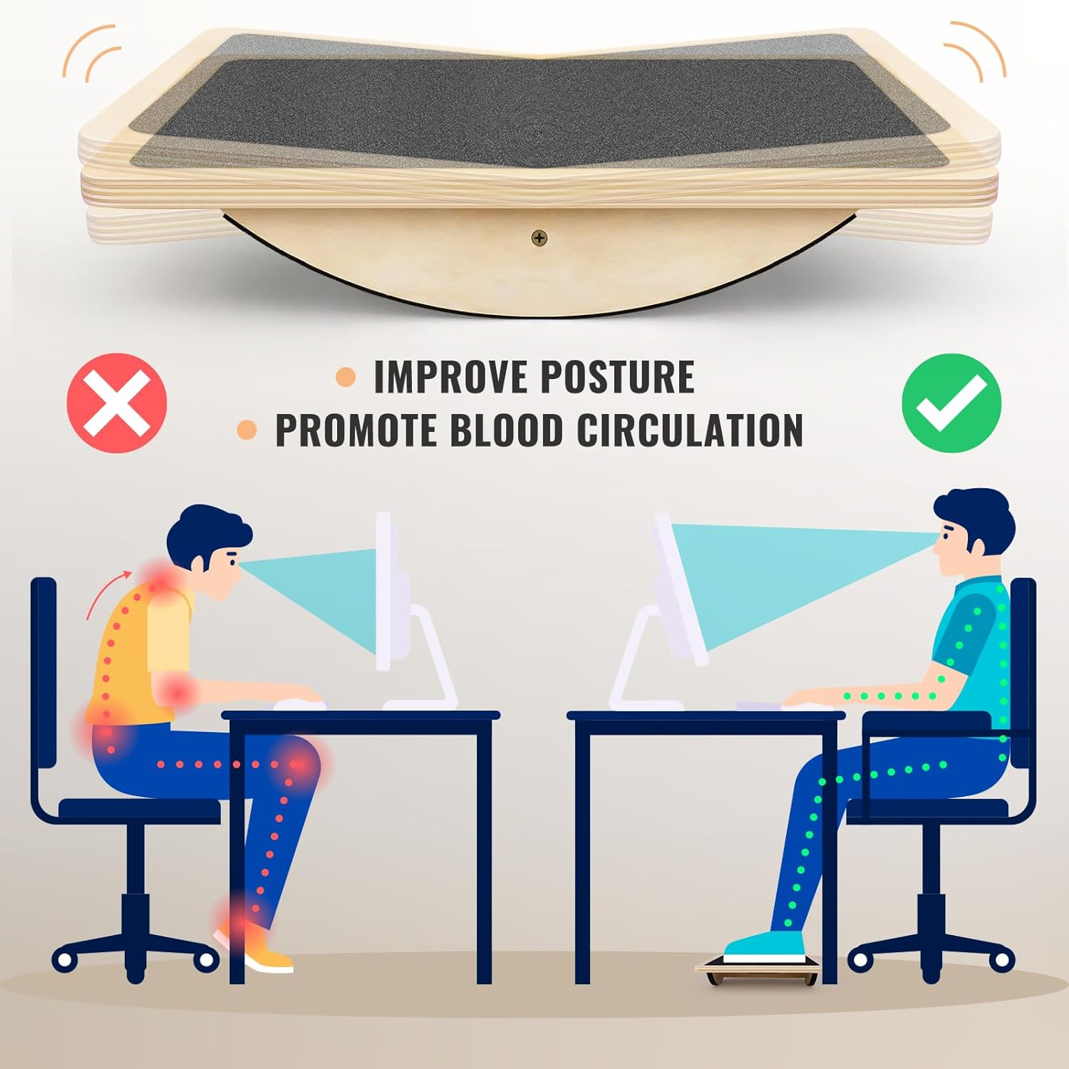 Balance Board Professional Wobble Board for Adults Anti-Slip 350LBS Balance Boards for Physical Therapy Standing Desk Core Strength Wooden Balance Board Rocker Board image number 3