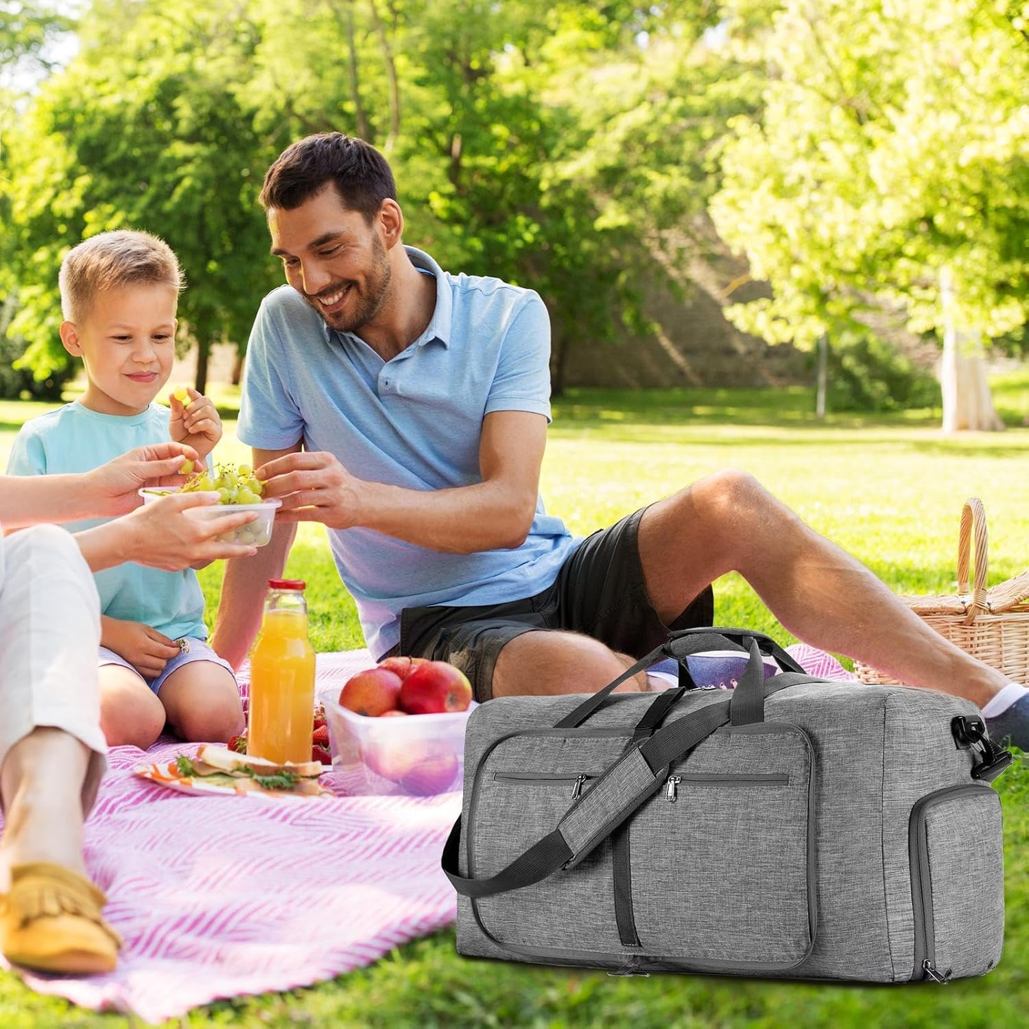 Travel Travel Bag - Travel Organiser, Travel Bag Carry Bag, Foldable Travel Equipment, Suitcase Organiser Bag, Waterproof, Sports Travel Bag with Multiple Pockets for Travel, Camping, Fitness, Gray, image number 4