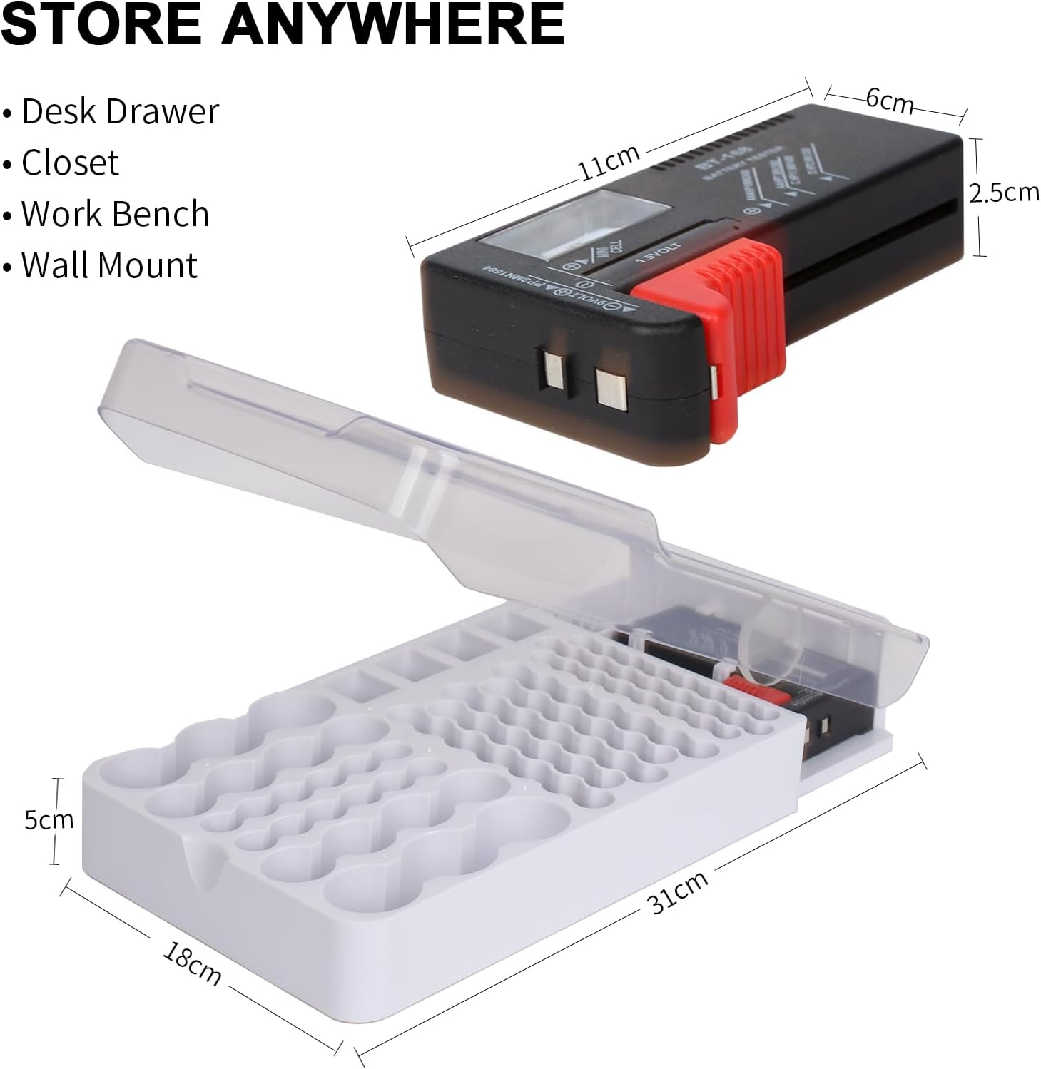 Battery Box Organiser Storage Organiser with Battery Tester image number 4
