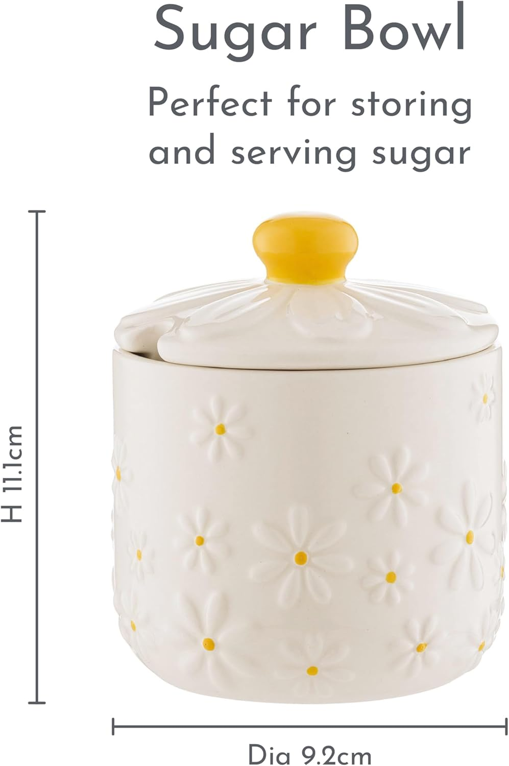 Price & Kensington Daisy Sugar Bowl | Ceramic Sugar Bowl with Embossed Daisy 3D Lid | Hand-Painted Yellow Handle | Cream Glaze | Kitchen Storage Bowl image number 3