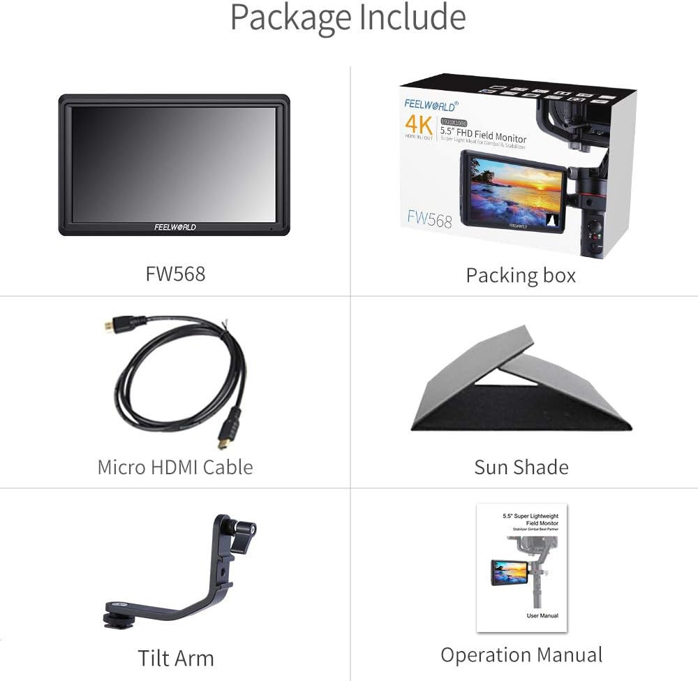 FEELWORLD FW568 6" Camera Field Video Monitor 4K HDMI Full HD 1920X1080 LCD 16:9 IPS Screen with Swivel Arm for DSLR Rig Sony Canon Nikon Olympus Pentax Panasonic image number 6