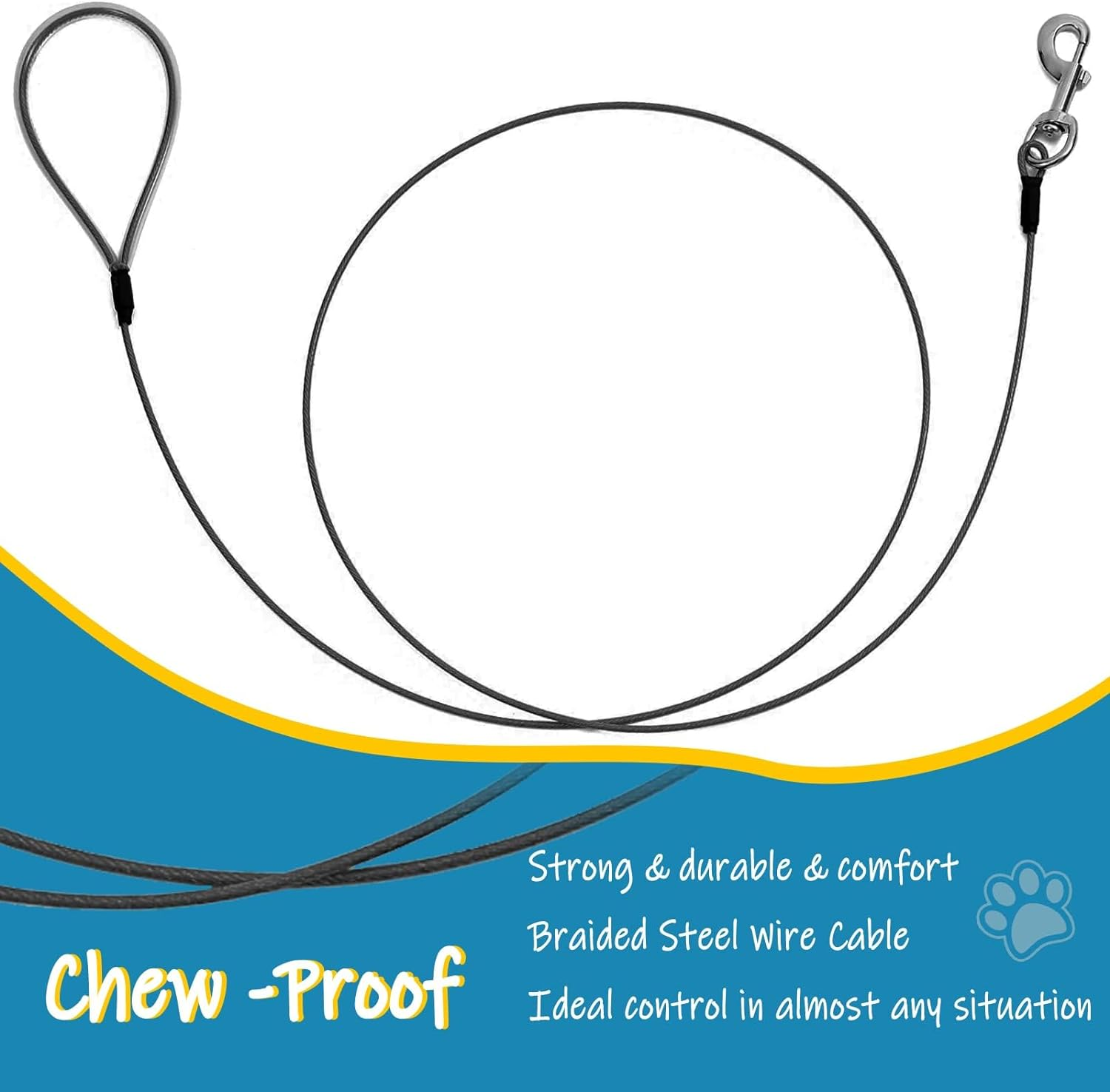 Mi Metty Chew Proof Dog Leash,6Ft Metal Cable,Metal Dog Leash Made of Coated Wire Rope,Chew Resistant,Great for Medium Dogs and Teething Puppies (Black*2, 6FT) image number 3