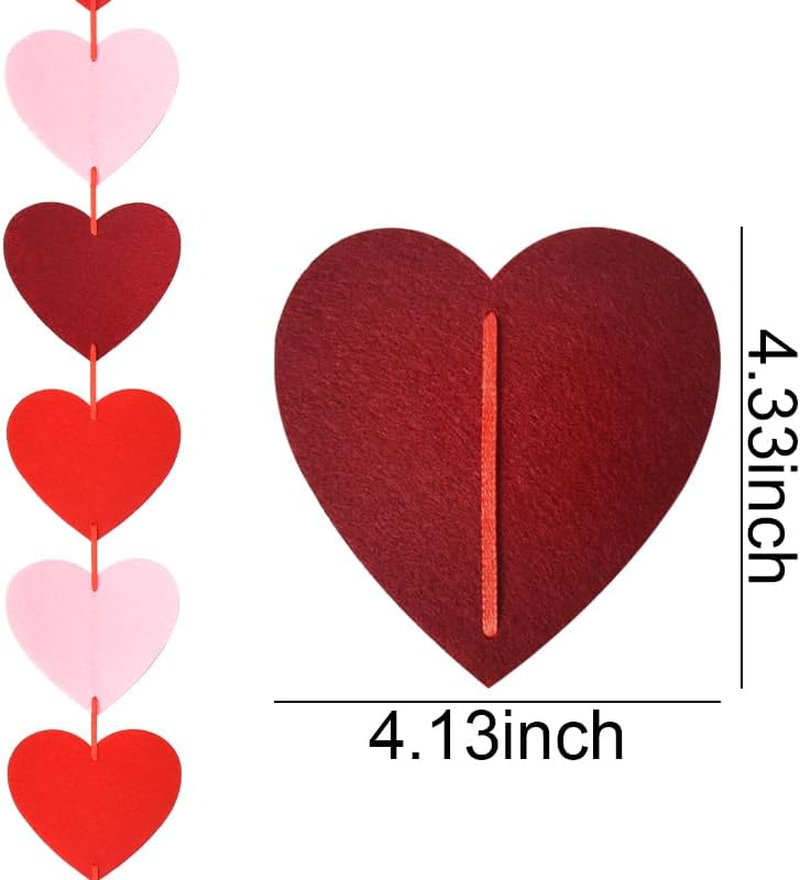 Anniversary Valentines Day Decorations Banner 6 Pack Felt Heart Garland Room Decor Streamer Banner Garland Backdrop Hanging Engagement Wedding Banner Romantic Party Supplies for Home Window Ceiling image number 3