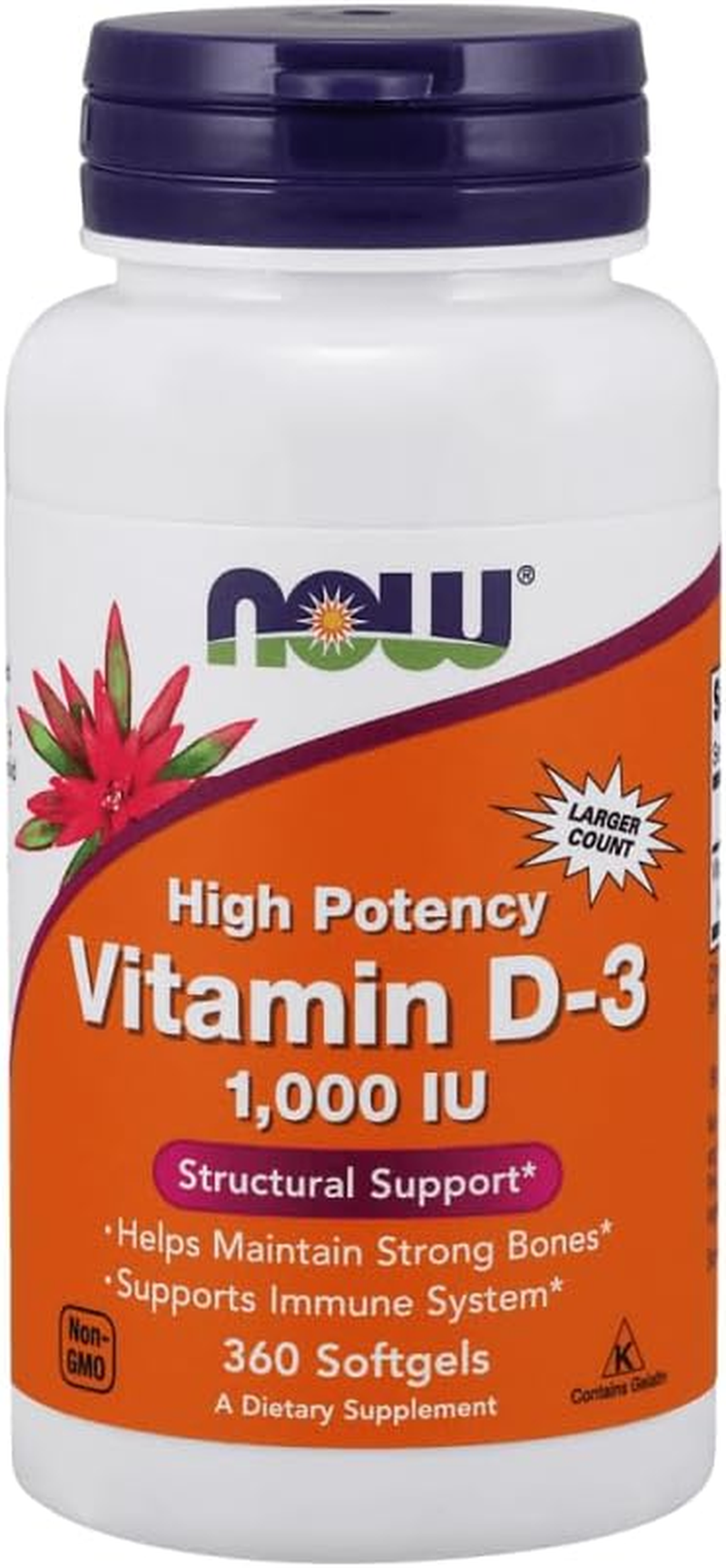 Now Foods Vitamin D3 1000IU Standard Capsules, 360-Count