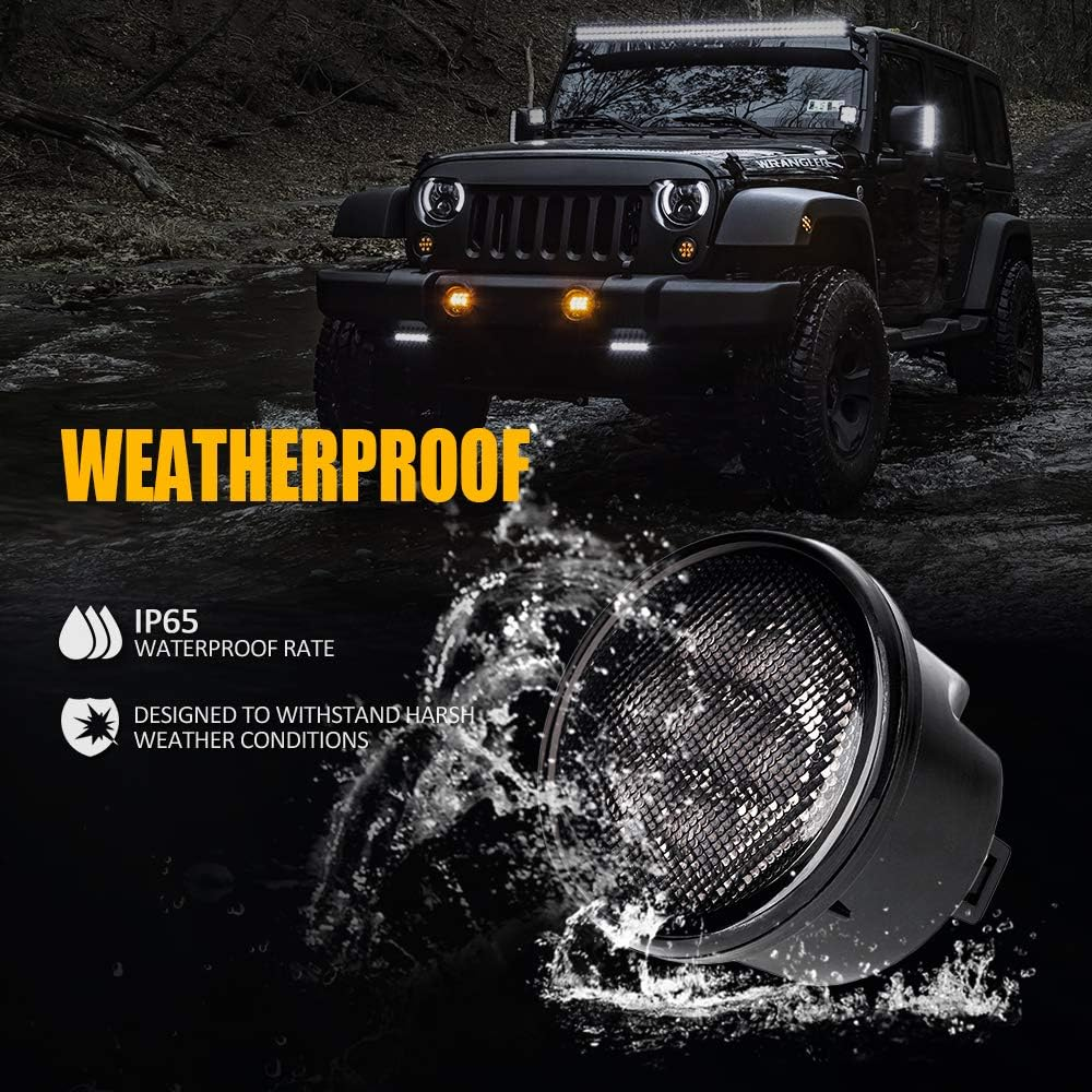 Xprite LED Smoke Lens Turn Signal Lights with Parking Function & Front Fender Side Marker Amber Light Assembly Combo for 2007-2018 Jeep Wrangler JK & Wrangler Unlimited