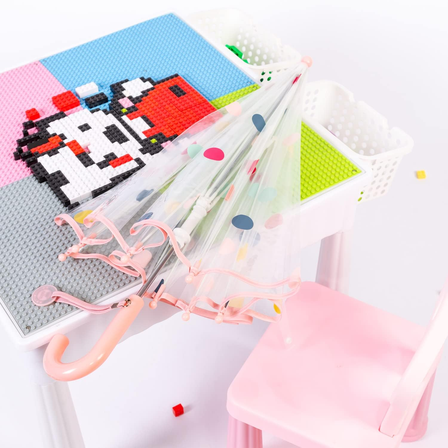 Threeh Kids Dots Bubble Umbrella with Easy Grip Handle 8 Shatterproof Fiber Ribs 28 Inch Extended Canopy Great Birthday Party Christmas - White image number 5