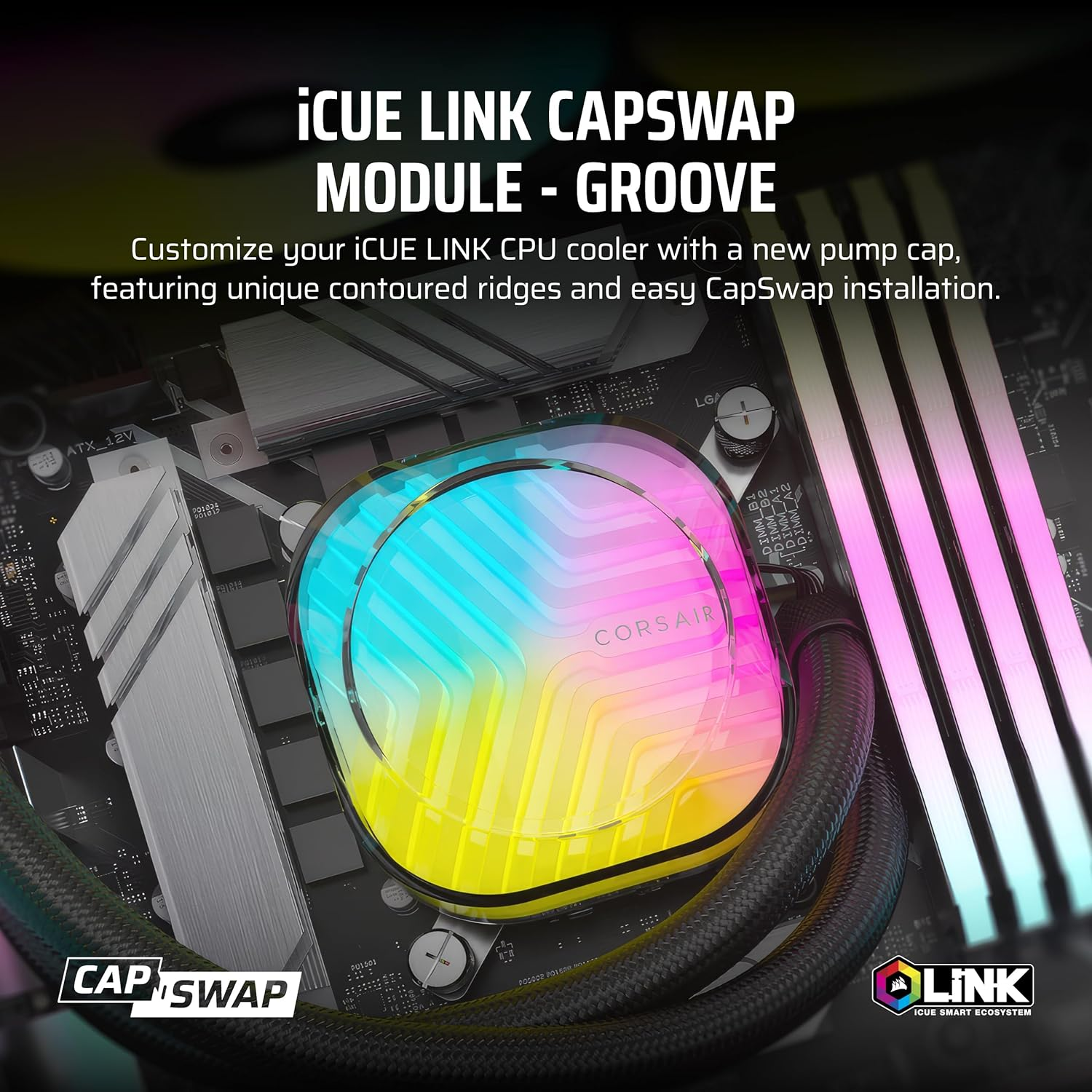 CORSAIR Icue Link AIO Pump Cap Module &ndash; Tool-Free Installation &ndash; Groove