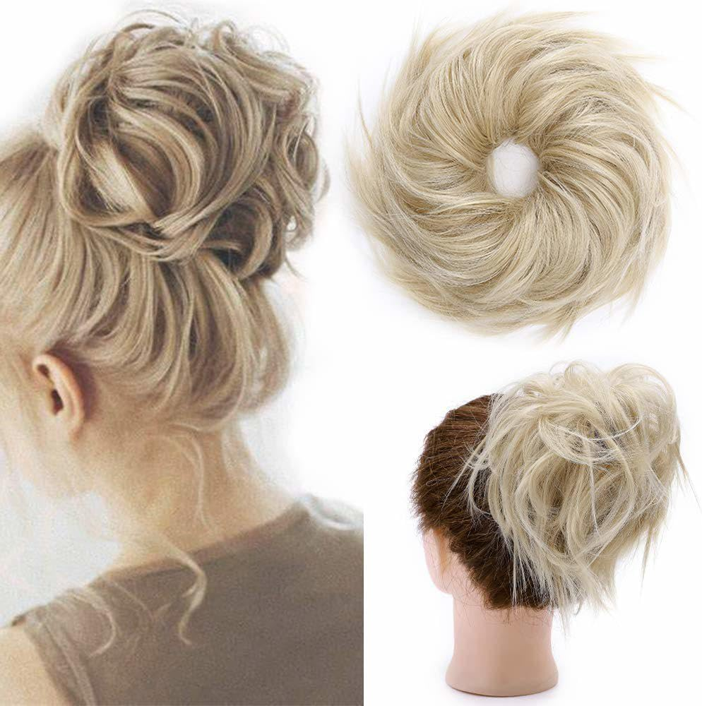 Hairro Messy Bun Hair Piece, Tousled Wavy Hair Pieces for Updos, Fluffy Tousled Short Ponytail Extension for Women Girls，45G #M4 Medium Brown