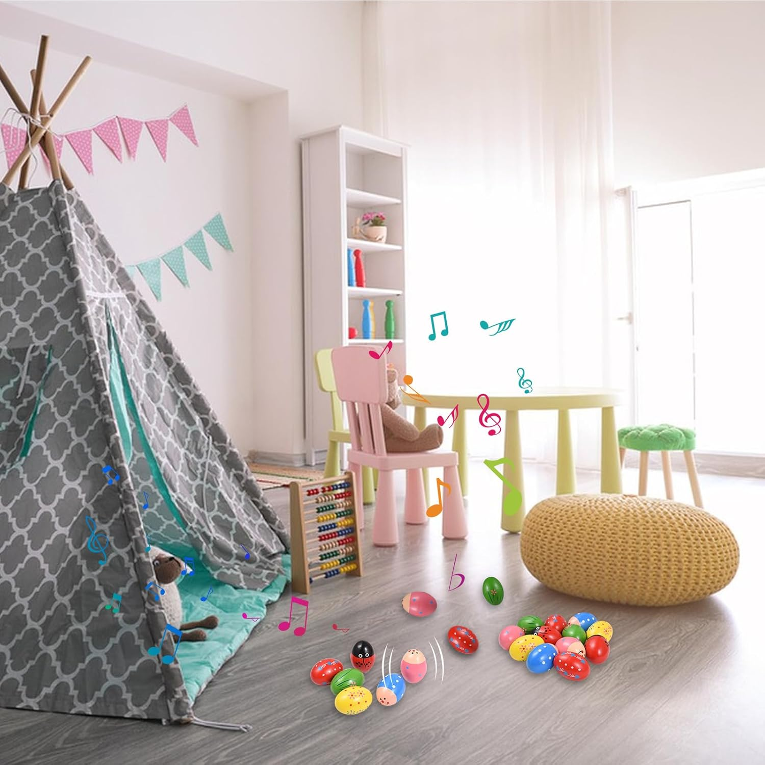 Namolit 6 Pack Wooden Shake Egg Easter Egg Percussion Instrument Interesting Music Shake Eggs for Party Musical Egg Easter Basket Stuffers Fillers Musical Instrument 6 Pack image number 6