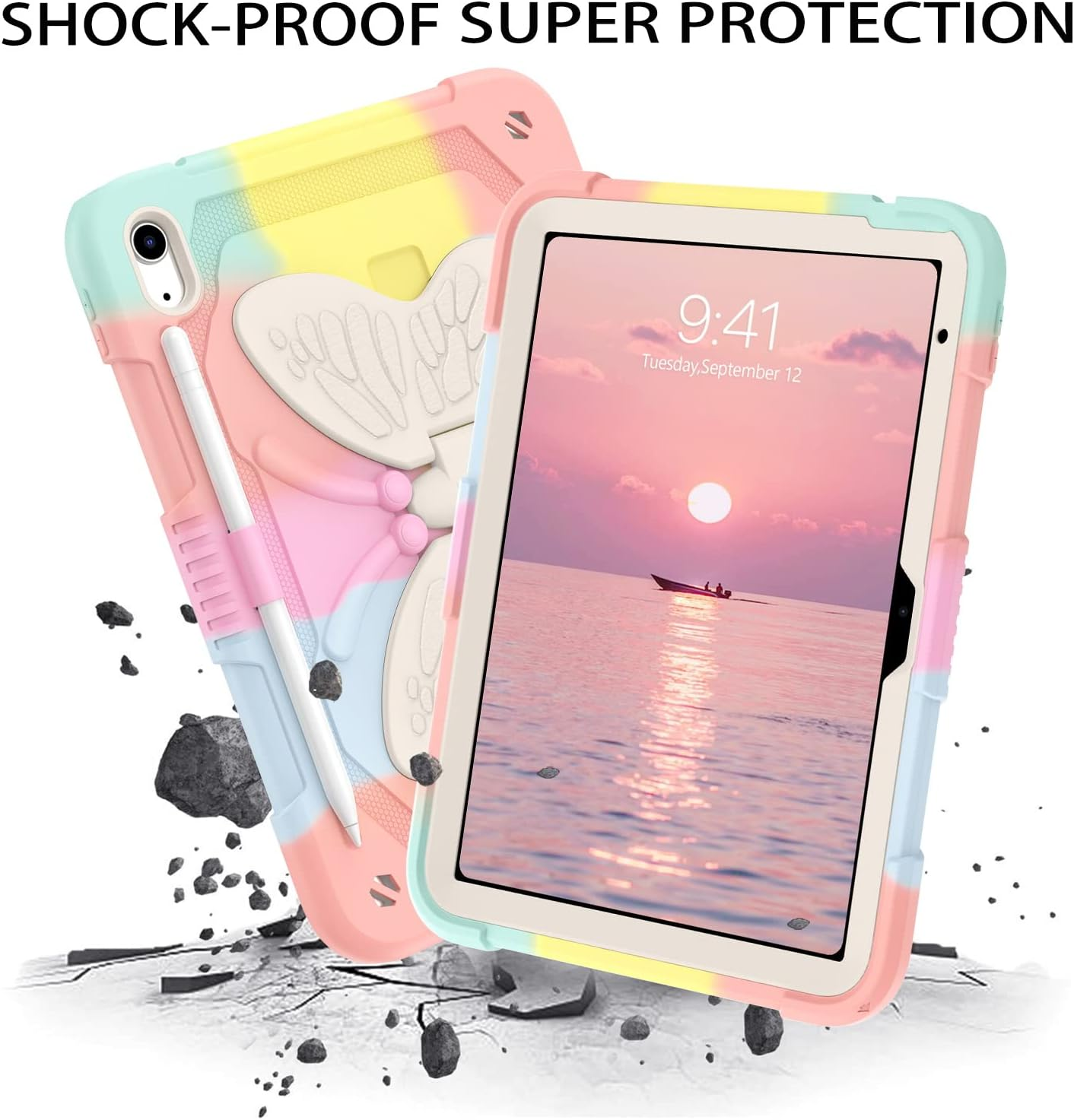 DUEDUE Ipad(A16) 11Th Generation 11 Inch 2025 Case, Ipad 10Th Generation 10.9 Inch 2022 Case, Butterfly Wings Kickstand Heavy Duty Shockproof Protective Tablet Case for Kids, Rainbow image number 6