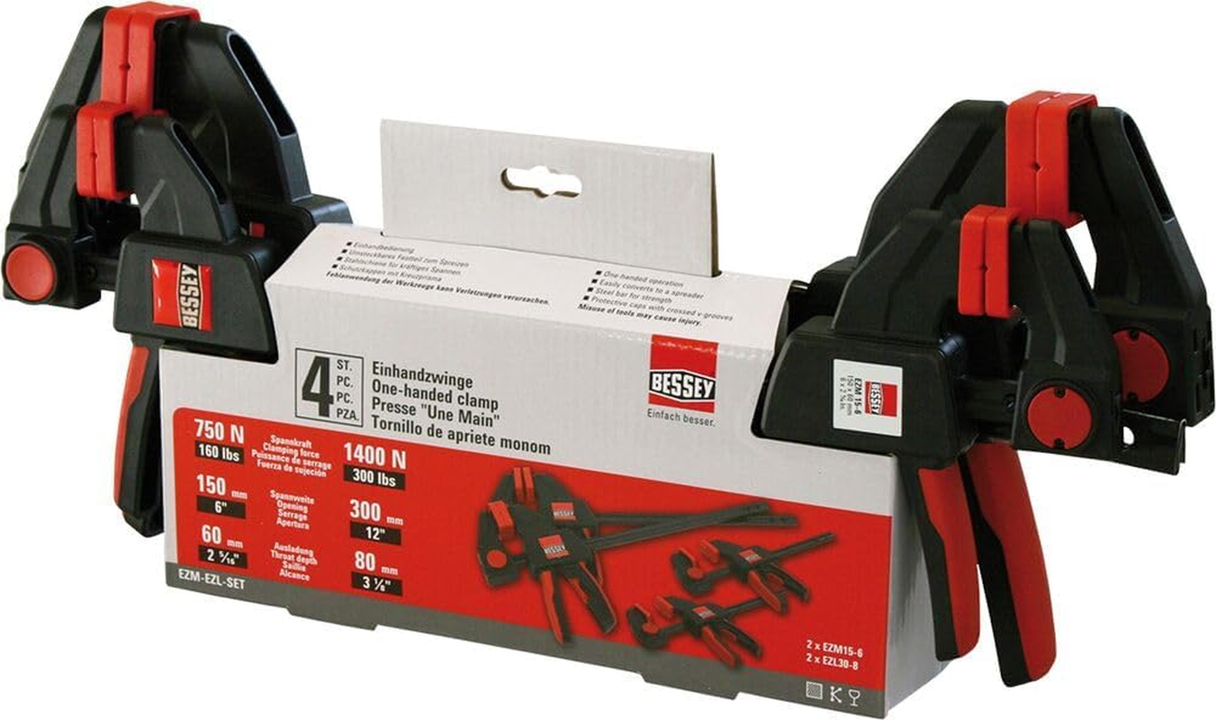 BESSEY EZM-EZL-SET, 2X EZM15-6 and 2X EZL30-8, One-Handed Operation without Effort, Ergonomically Shaped Handle, Weight 2 Kg image number 5