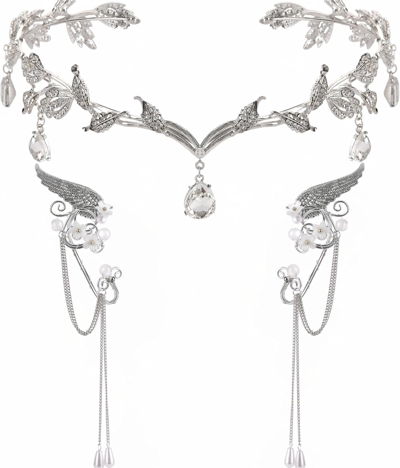 FRESHME Elf Ear Cuffs and Crown - Fairy Crown and Non Pierced Fairy Ear Cuffs Renaissance Renfaire Cosplay Accessories