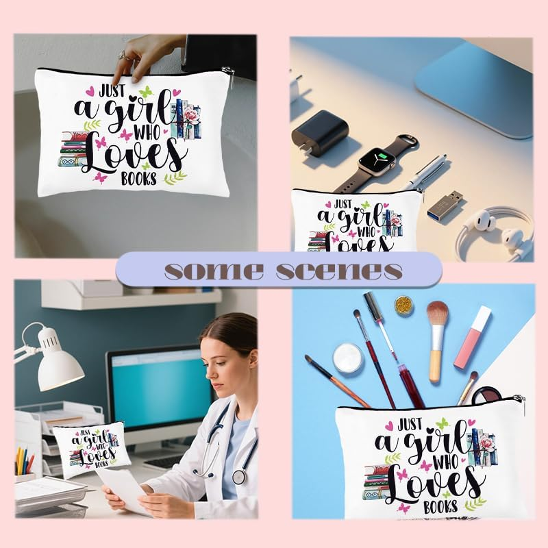 Book Lovers Gifts Makeup Bag Bookworm Bookish Women Christmas Birthday Gifts for Reader Book Lover Girls Inspirational Gift Librarians Just a Girl Who Loves Books Cosmetic Bags image number 3