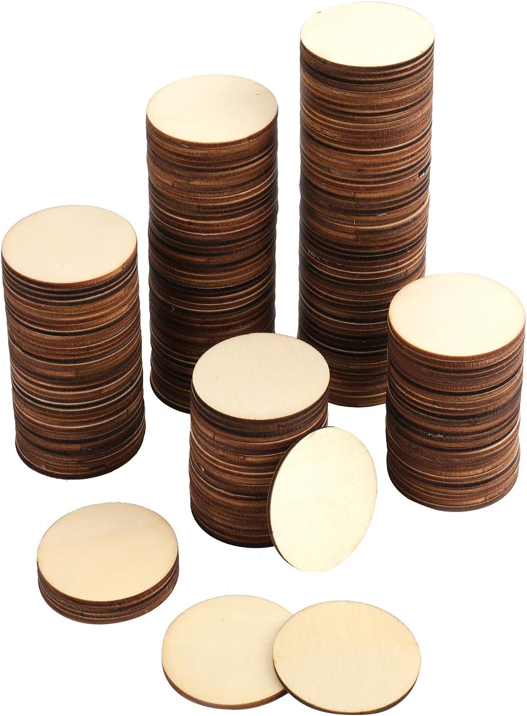 Foraineam 400 Pieces 1 Inch Unfinished Wood Craft Circle Cutouts round Natural Wooden Disc Circles Slices for DIY Crafts and Decoration image number 1