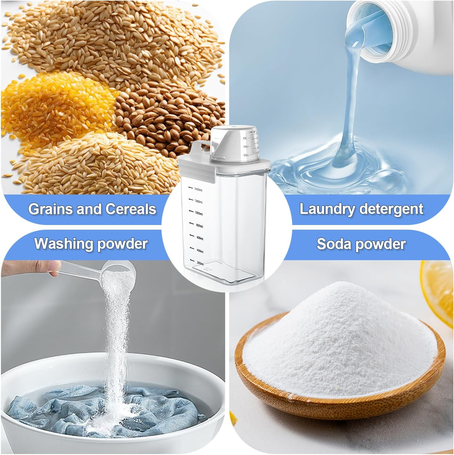 1800 Ml Airtight Detergent Dispenser with Measuring Cup, Multi-Purpose Washing Powder Dispenser for Powder, Washing Powder Storage Box, Laundry Detergent Box, Storage Container for Detergent, Food image number 1