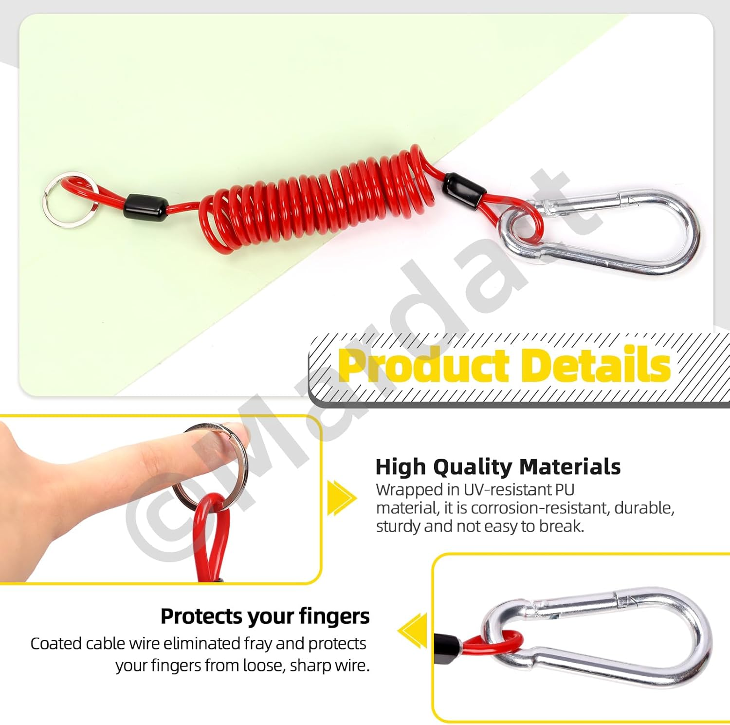 Mardatt 4 Ft Breakaway Trailer Cable, RV Stainless Steel Spring Towing Coiled Wire Trailer Brake Safety Cable Safety Cables Strap Heavy Duty Steel Wire Spring Towing Coiled Wire for RV Towing Trailer