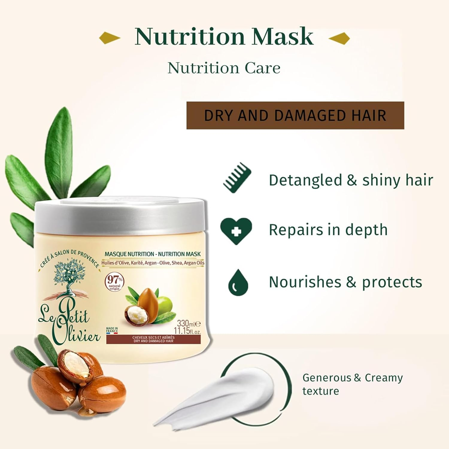 Le Petit Olivier Nutrition Mask - Dry and Damaged Hair for Unisex 11.15 Oz Masque image number 1