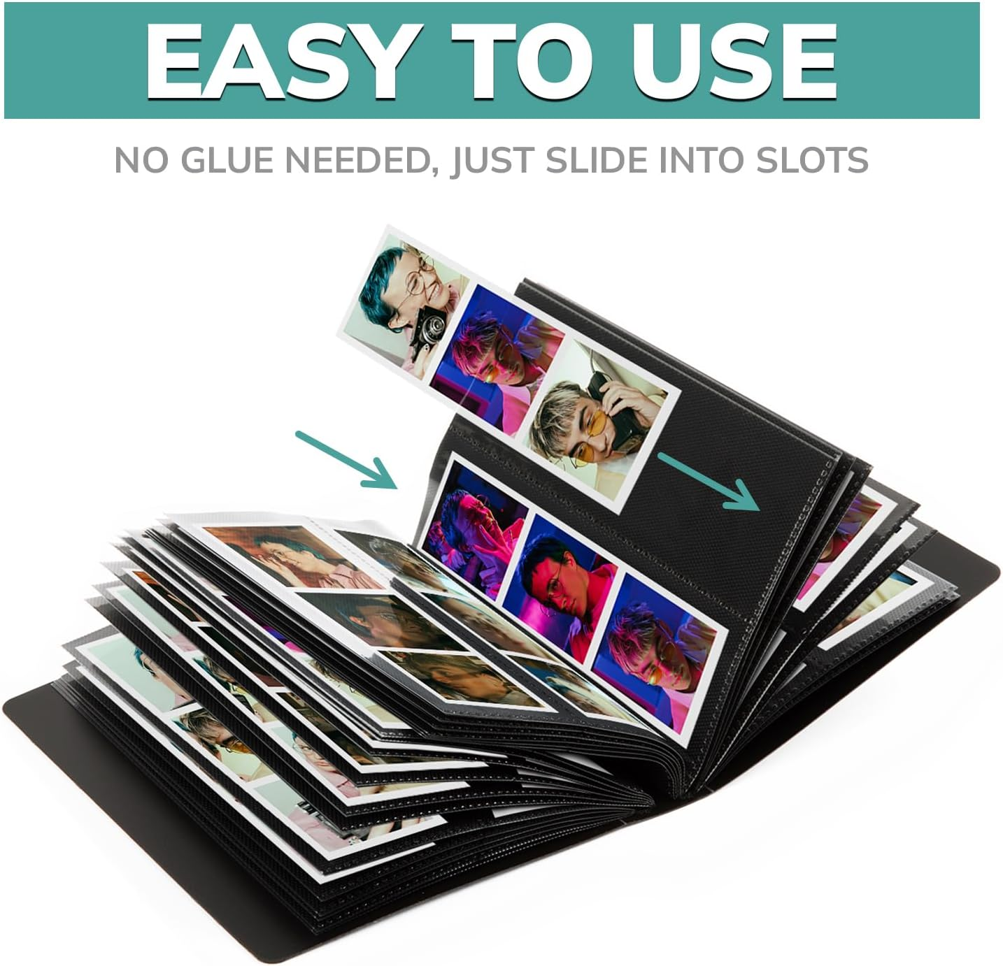 Photo Booth Frames - Photo Booth Album for 2X6 Inch Photo Strips Wedding Album 2 X 6 Bookmark Holder 26 Pages 104 Photos (1 Pack, Black) image number 5