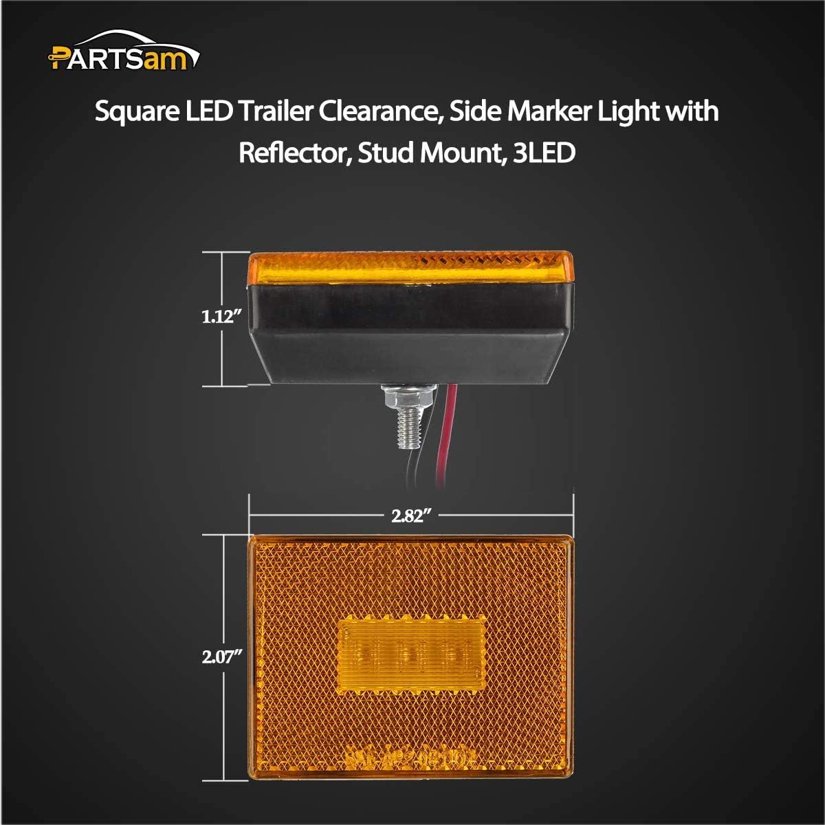 Partsam 4Pcs Trailer RV Amber Side Marker Lights W Reflex Reflector, 2-4/5" Rectangular Stud-Mount LED Clearance Lights for Utility Trailer Truck Camper