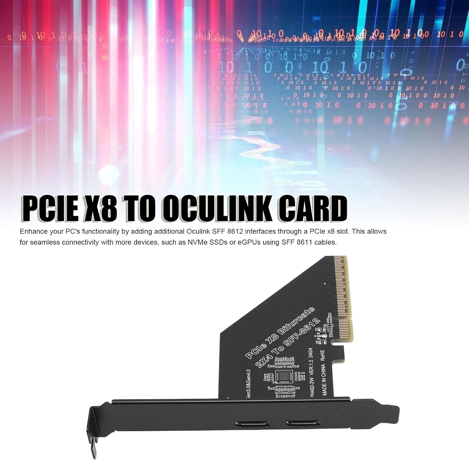 Pcie X8 to Oculink Card, 8 Lane 128 Gt/S Interface, Plug and Play, Bootable Device, Supports Pcie 4.0, 8.1, 10, 11, Server 2019, Linux 5.11 image number 1