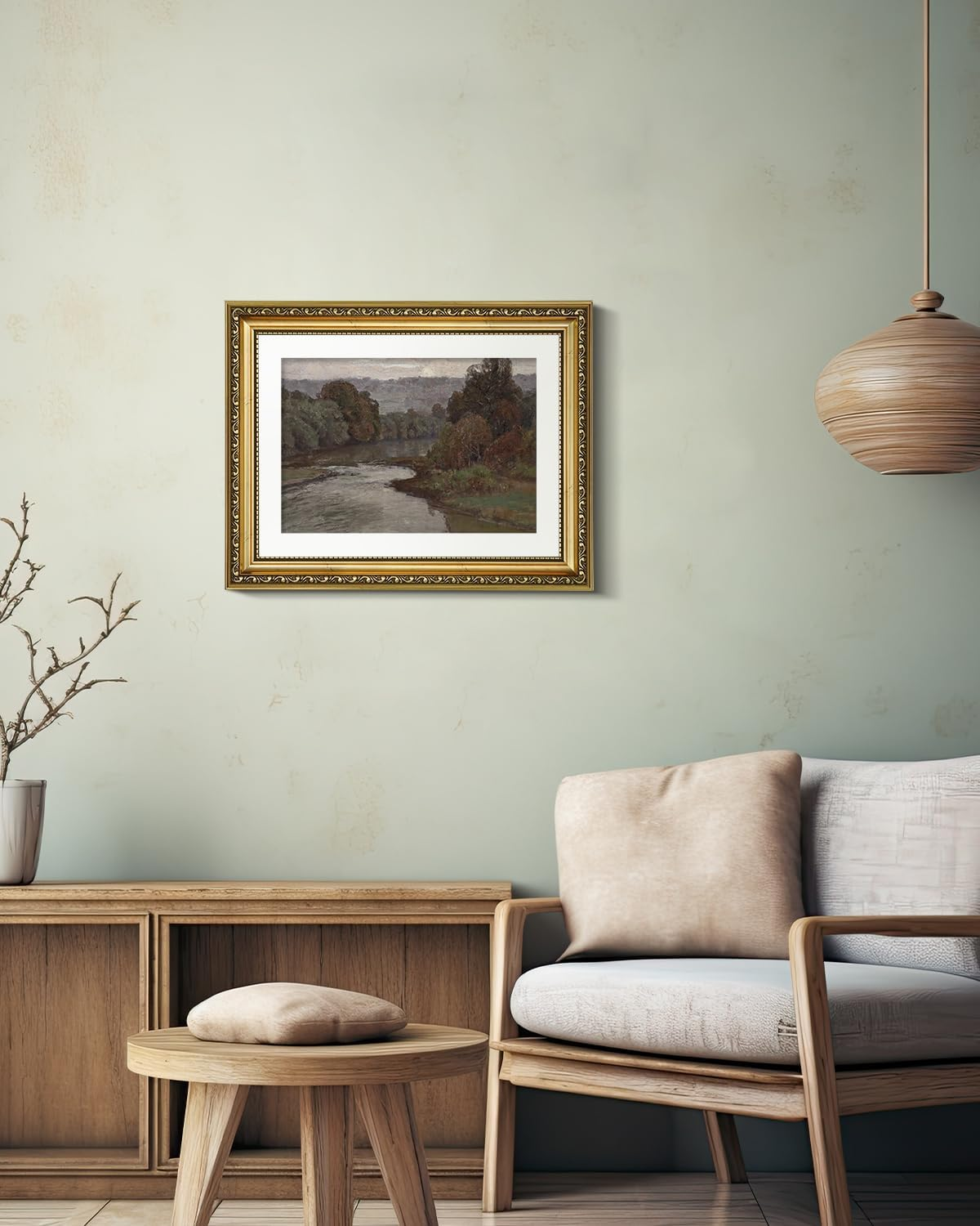 VIYYIEA Vintage Gold Framed River Wall Art, Bedroom Living Room Nature Scenery Picture Wall Decor, Canvas Prints, Antique Frame Landscape Paintings Home Classic Decor,11X14 Inch image number 5