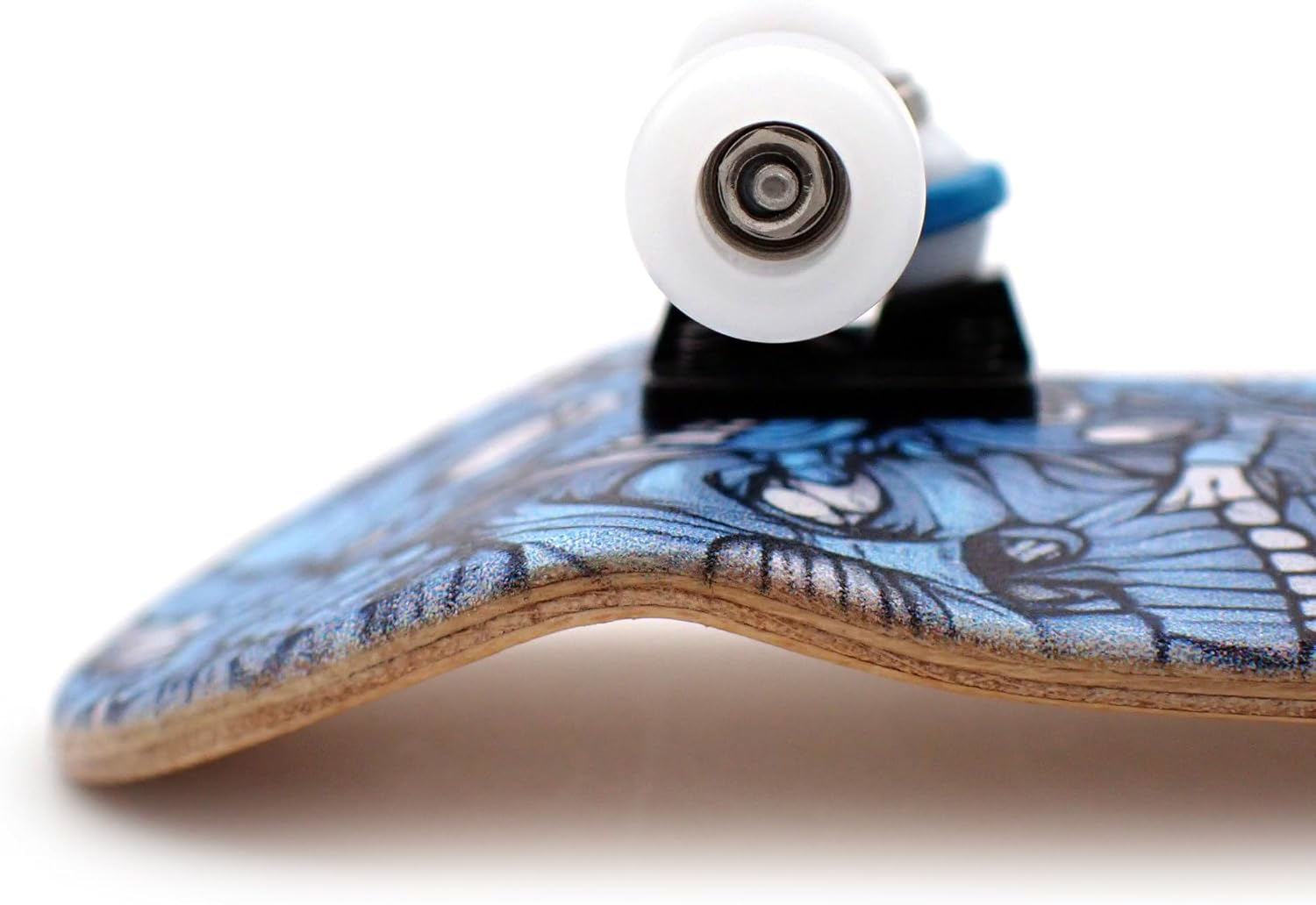 SPITBOARDS 36 X 96 Mm Wood Fingerboard Complete Set-Up, Pre Assembled, 5-Layers Wood, Pro Trucks with Lock Nuts, CNC Bearing Wheels, Real Wear Graphics, Lasered Foam Grip Tape, Blue Mummy Skulls - Alien Mushrooms image number 5