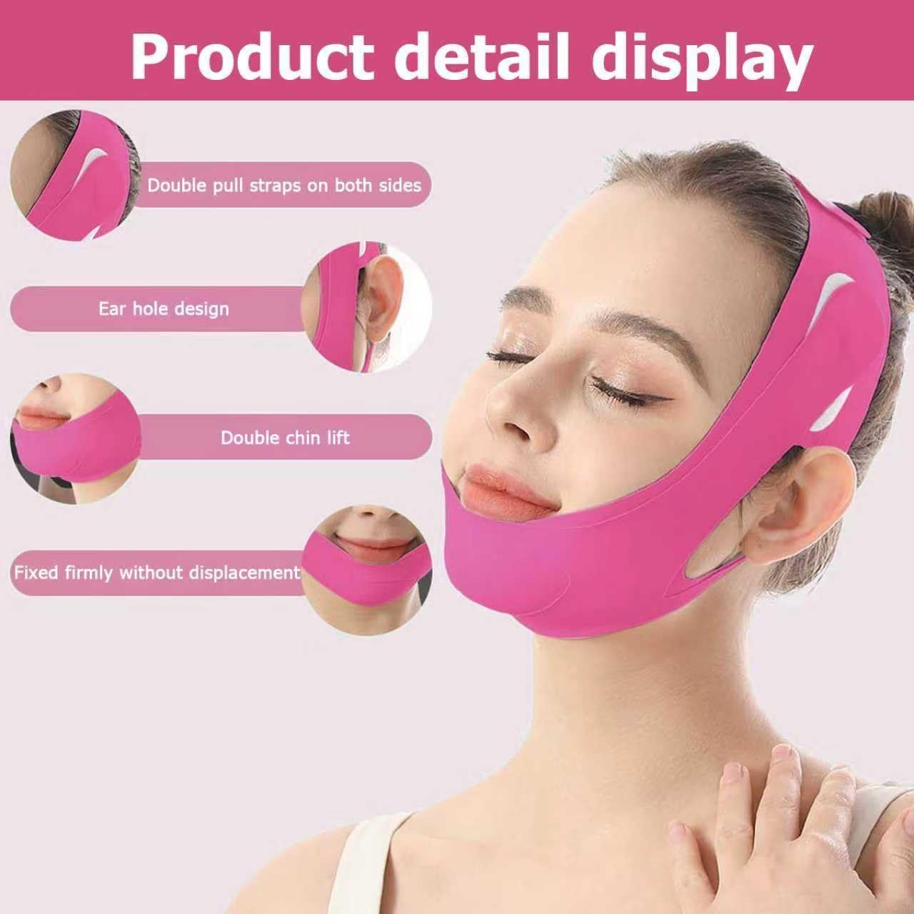 V Line Lifting Mask, V-Line Mask, Dual Lifting Sculpting, Reusable Chin Strap for Sleeping, Face Toning Belts, Double Chin and Sagging Shape and Tighten Face, Jaw Exerciser (Rose) image number 5