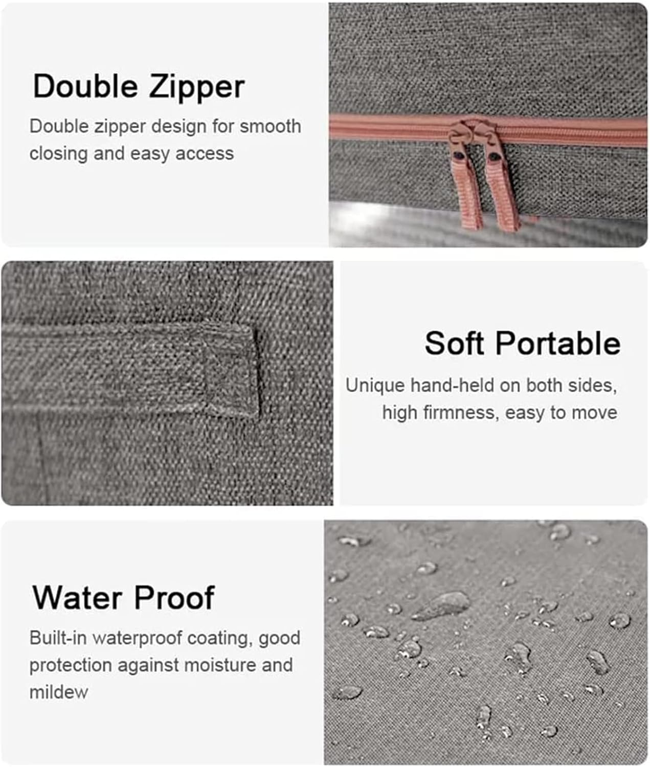 2 Pack Clothes Storage Box with Zipper, 66L Foldable Linen Container with Handles Large Capacity Storage Organizer (Grey 66L) image number 6