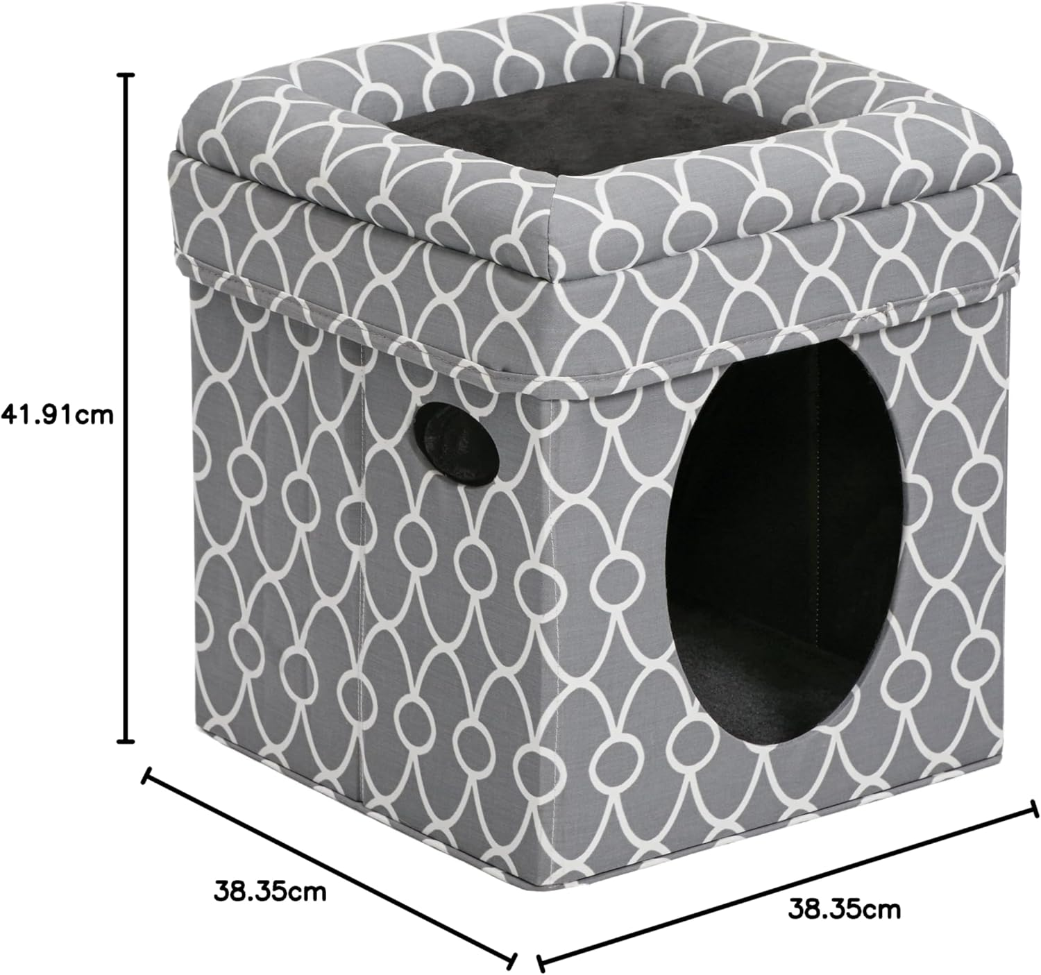 Cat Cube Cozy Cat House/Cat Condo in Fashionable Gray Geo Print 15.5L X 15.5W X 16.5H Inches image number 1