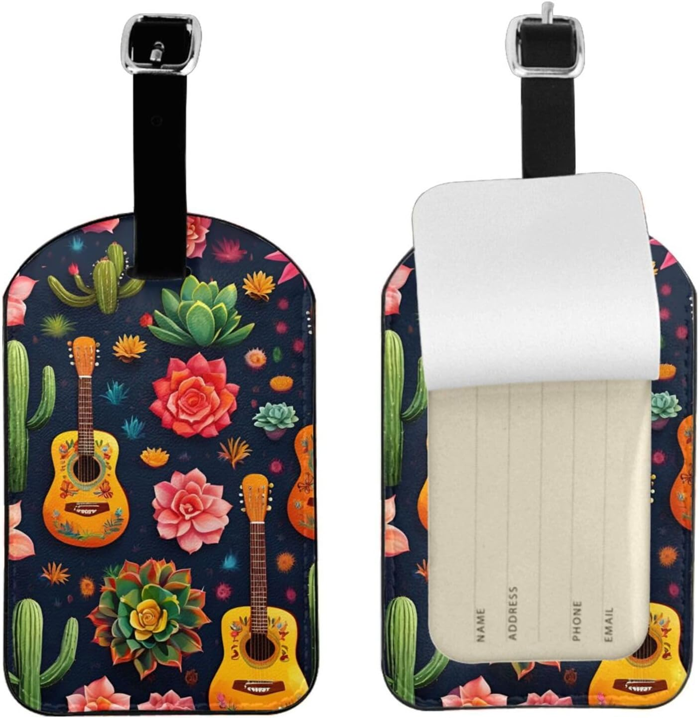 Lotus and Candles Guitar Print Elegant Tag Stylish Tag Luggage Tag 4.3 X 2.76 Inch for Suitcases Travel Bags image number 2