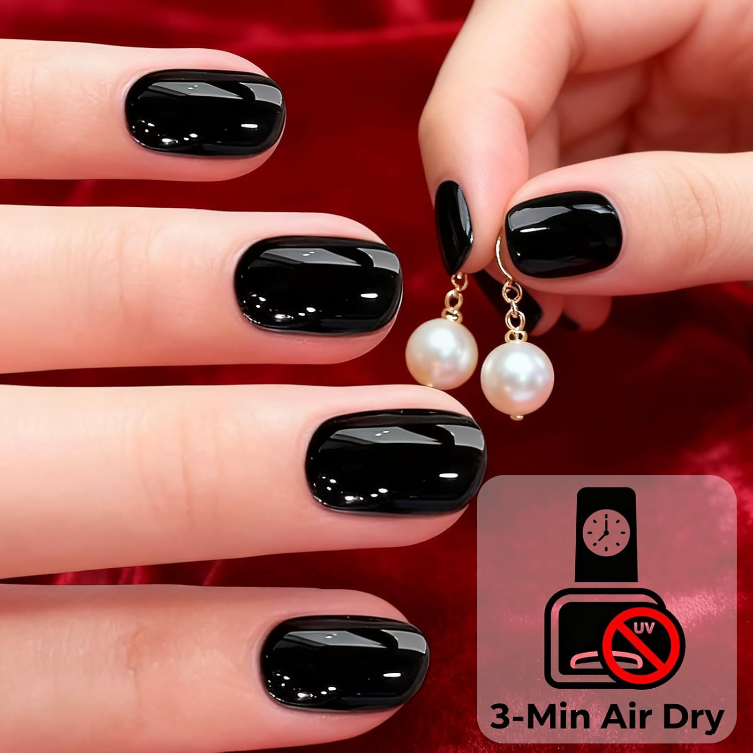 Black Nail Polish, 12 Ml Natural Glitter Babypink Quick-Dry Nail Polish, Quick Drying & Long-Lasting Plain Colour Coat, Regular Nail Polish for Women Girls DIY Nail Art (Black) image number 1