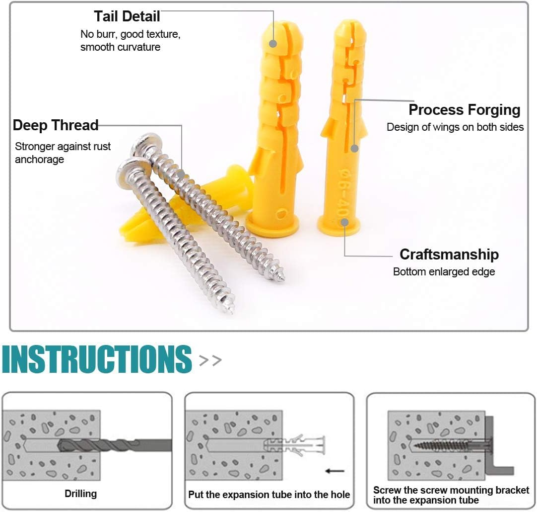 BEANPRECOY Drywall Anchors 220 Pcs, Assorted Sizes Hollow Self Drilling Drywall Anchors Screws Assortment Set Kit,Assorted Sizes Wall Plug Bolts Expansion Bolt for Wallboard Concrete Pciture Hanging image number 3