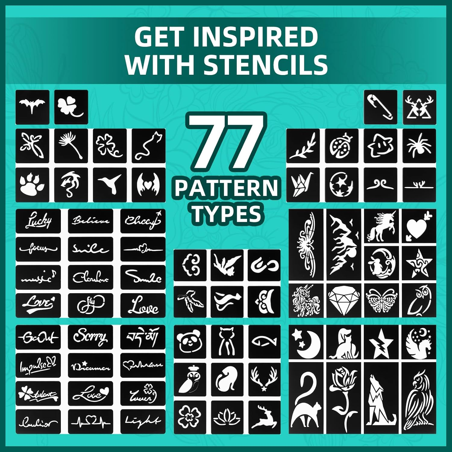 Anmmy Temporary Tattoo Markers for Skin, 16 Body Markers + 77 Assorted Color Large Tattoo Stencils for Kids and Adults, Flexible Brush Tip, Bright Colors, Skin Safe*, Cosmetic Grade. image number 3