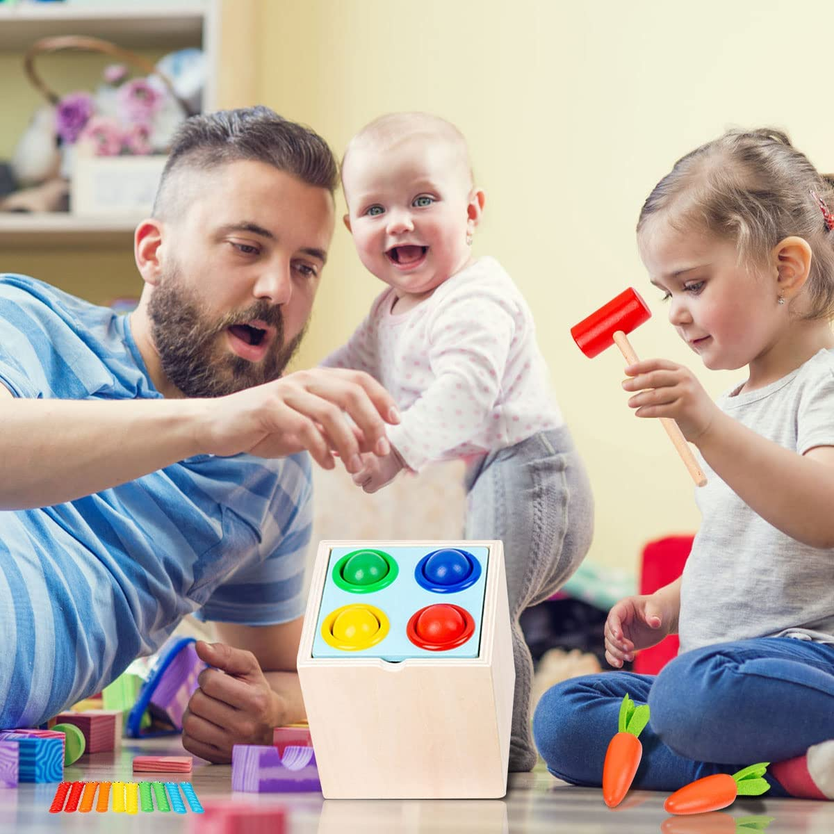 Montessori Wooden Toys with Object Permanence Box Multifunctional Coin Drop Toy for Preschool Kids Colorful Carrot Harvest Toy Early Educational Learning Shape Sorting Toy for Toddlers over 1 Year image number 3