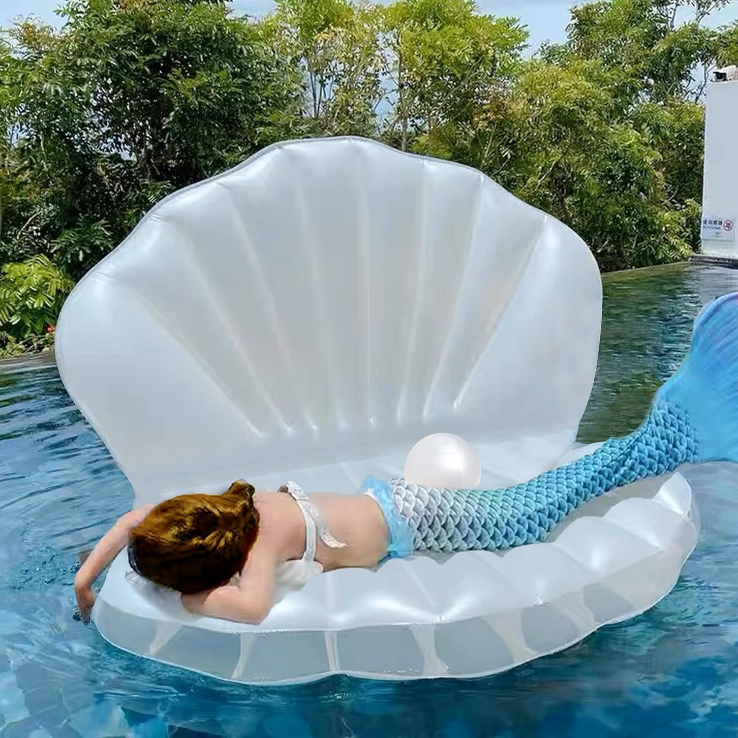 Inflatable Seashell Pool Float, Blow up Giant Clam Floatie with Pearl Ball, Shell Pool Floating Ride on Raft Chair for Swimming Pool Summer Beach Party for Adults（140Cm X 105Cm X 118Cm） image number 1