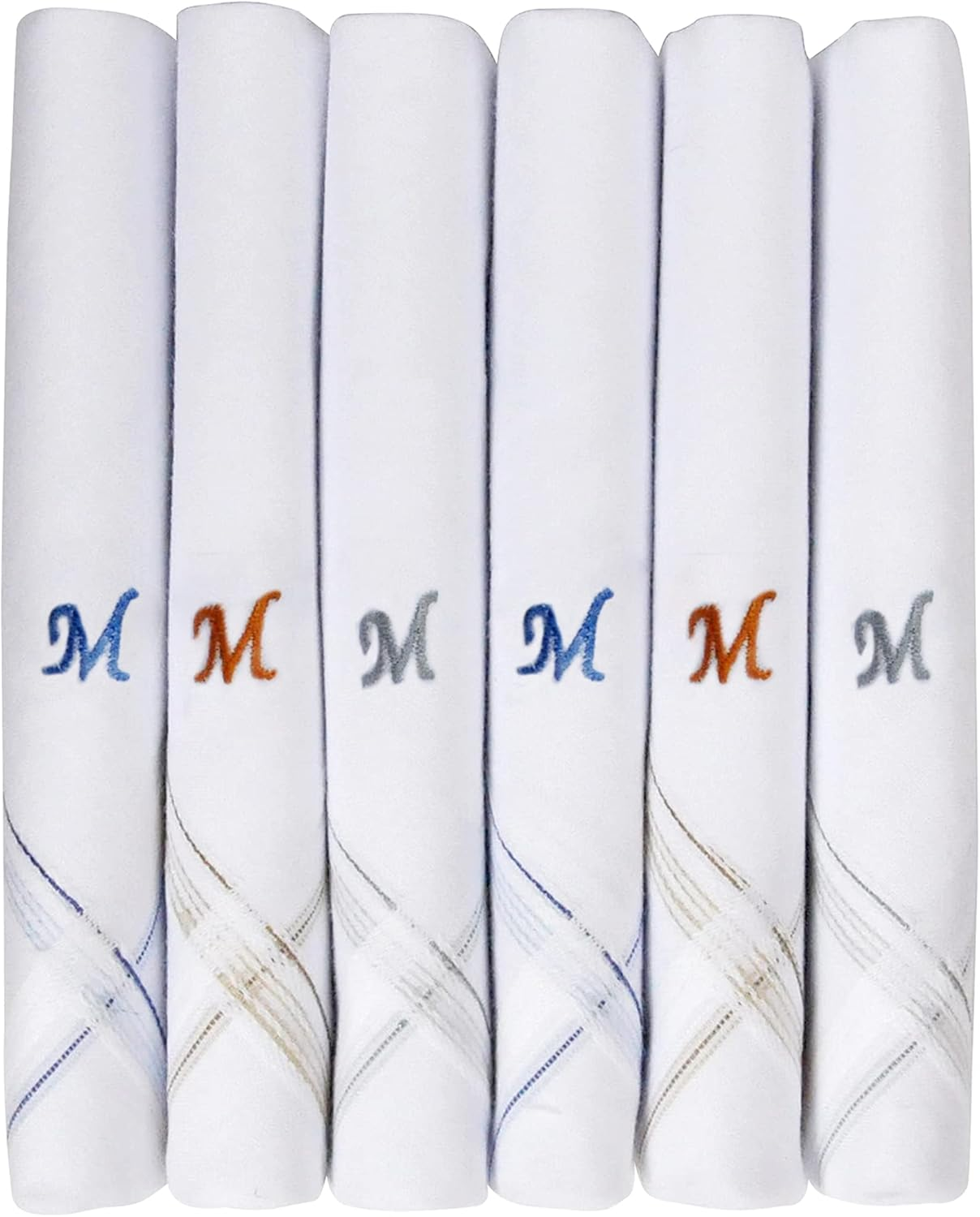 Caruso Italy Men'S Initial Monogram (A-Z) Embroidery 100% Pure Cotton Handkerchief White Base with Colored Border - Pack of 6 - C image number 2