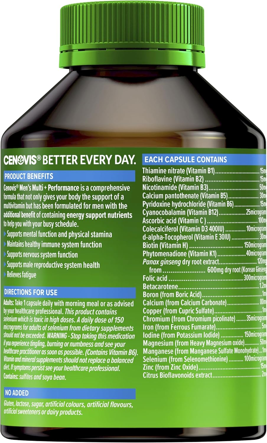 Cenovis Men&rsquo;S Multivitamin + Performance Capsules 100 - Supports Energy Production, Healthy Immune System Function & Male Reproductive System Health image number 2