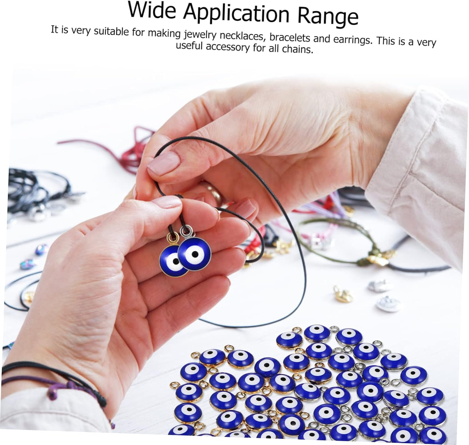 60Pcs Blue Evil Eye Beads Charms for DIY Jewelry Making Handmade Resin Pendants for Bracelets Necklaces Crafts Decoration image number 2