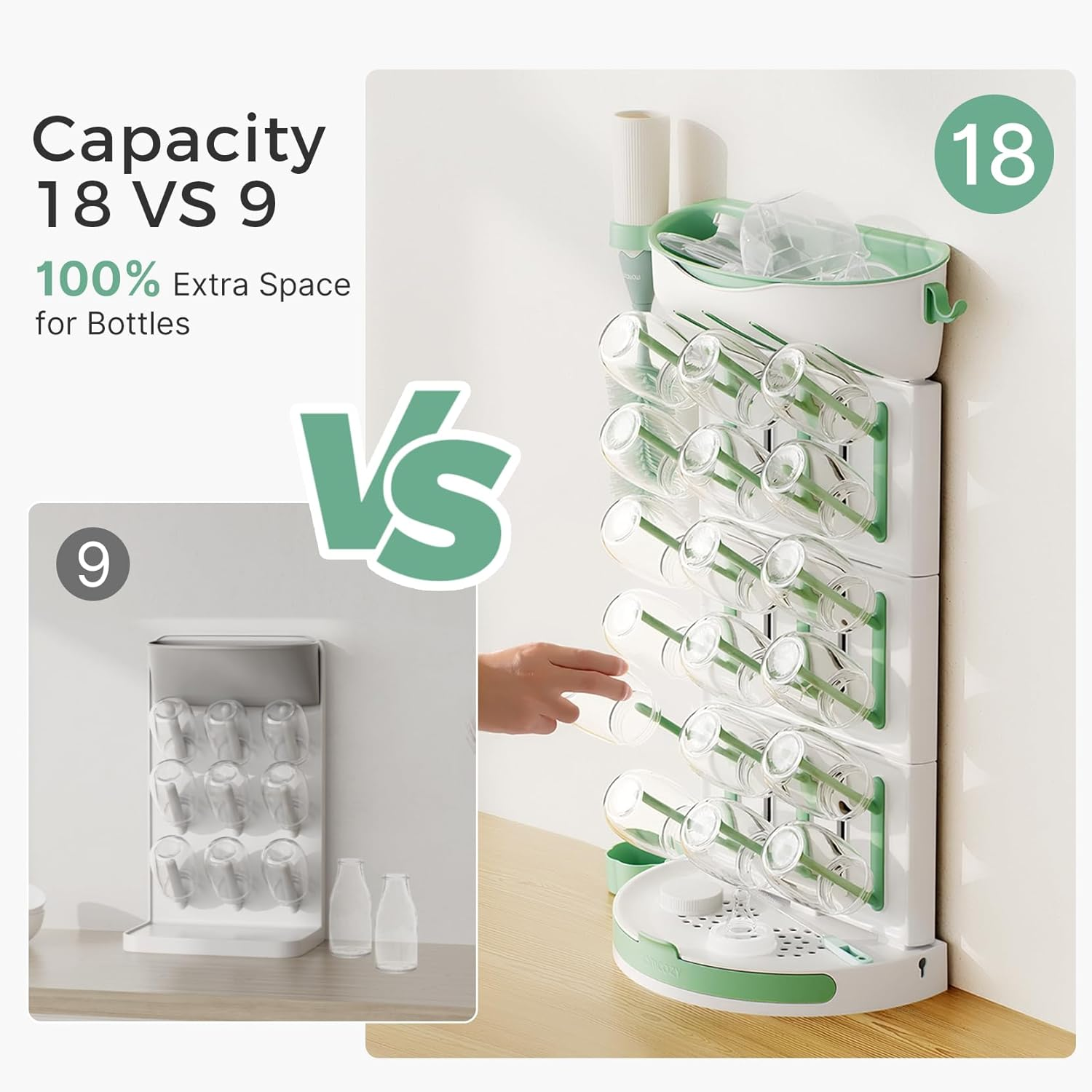 Momcozy DIY Larger Bottle Drying Rack for 18 Bottles, Space Saving Countertop Vertical Rack with Brushes Holder, Detachable Travel Bottle Rack for Baby Accessories & Pump Parts image number 1