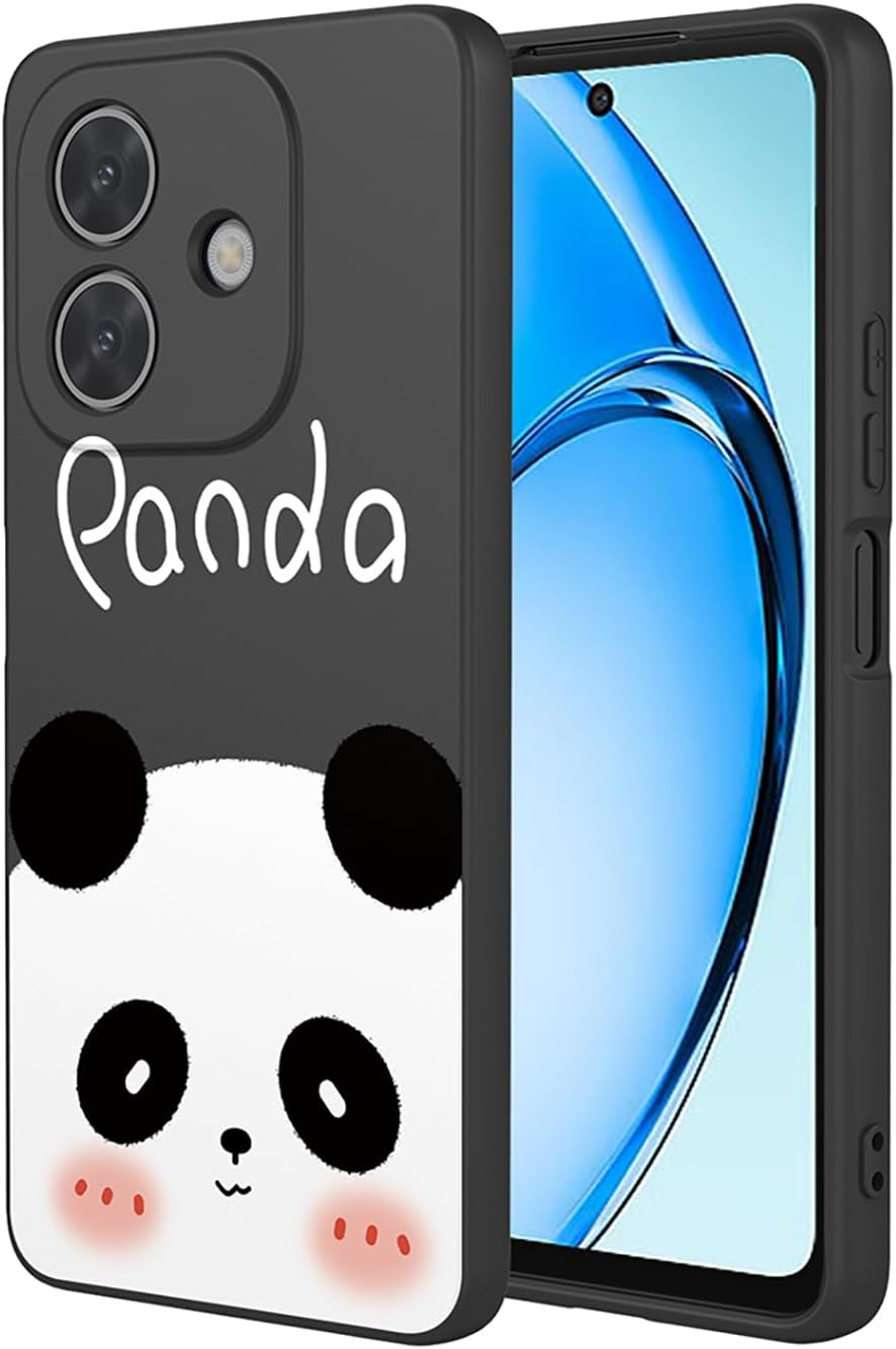 ILING Case for Oppo A40 4G / Oppo A40M / Oppo A60 5G, Elegant Flowers Vines or Cute Panda Pattern Soft Liquid Silicone TPU Bumper Shockproof Protective Case Ultra Thin Mobile Phone Case (Black A92)