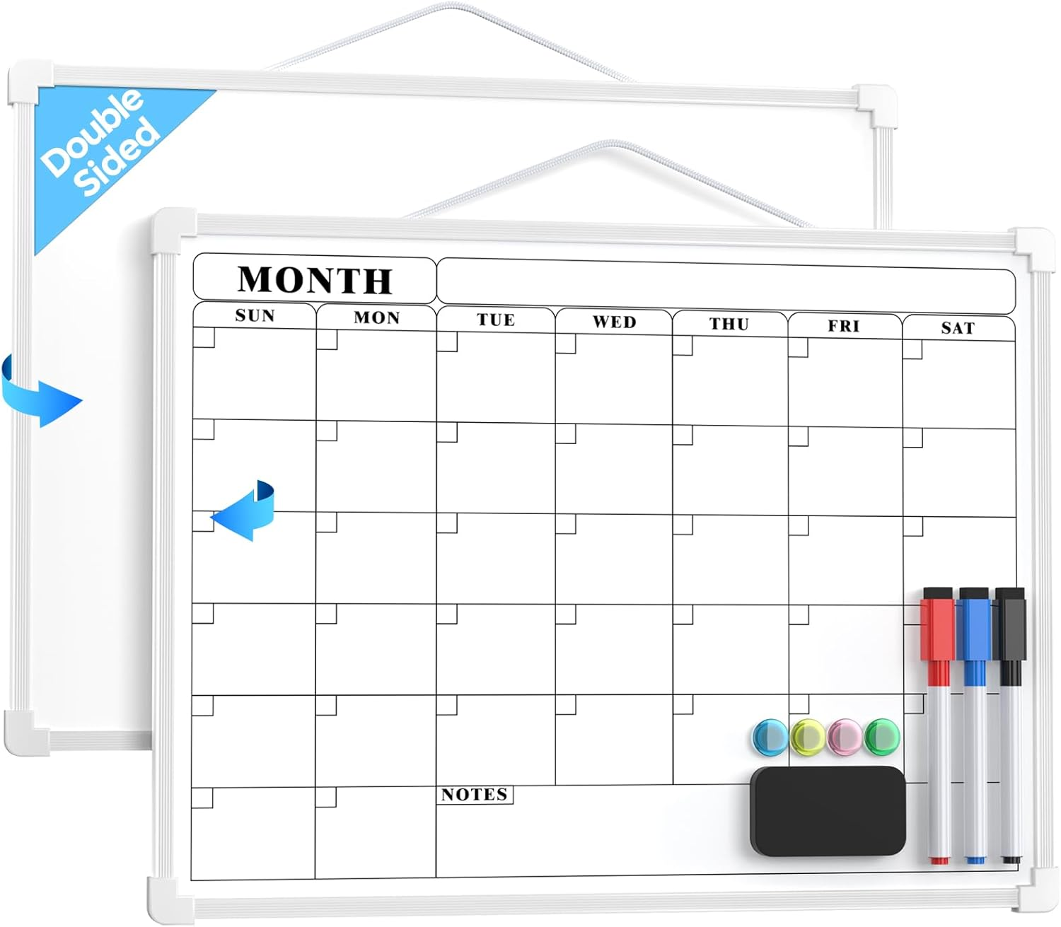 Maxgear Monthly Calendar Dry Erase Whiteboard for Wall, 16"X12" Small Hanging Double-Sided White Board, Portable Board for Planning, Drawing, Memo, to Do List, Home, Kitchen, Office image number 3