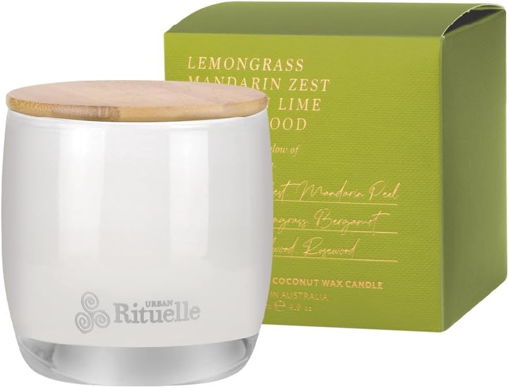 Urban Rituelle Apotheca Scented Soy Candle, 140G - Lemongrass, Mandarin Zest, Tahitian Lime & Sandalwood, Crafted with Soy & Coconut Wax, Fresh, Citrusy & Warm Aroma with Natural Fibre Wick image number 5