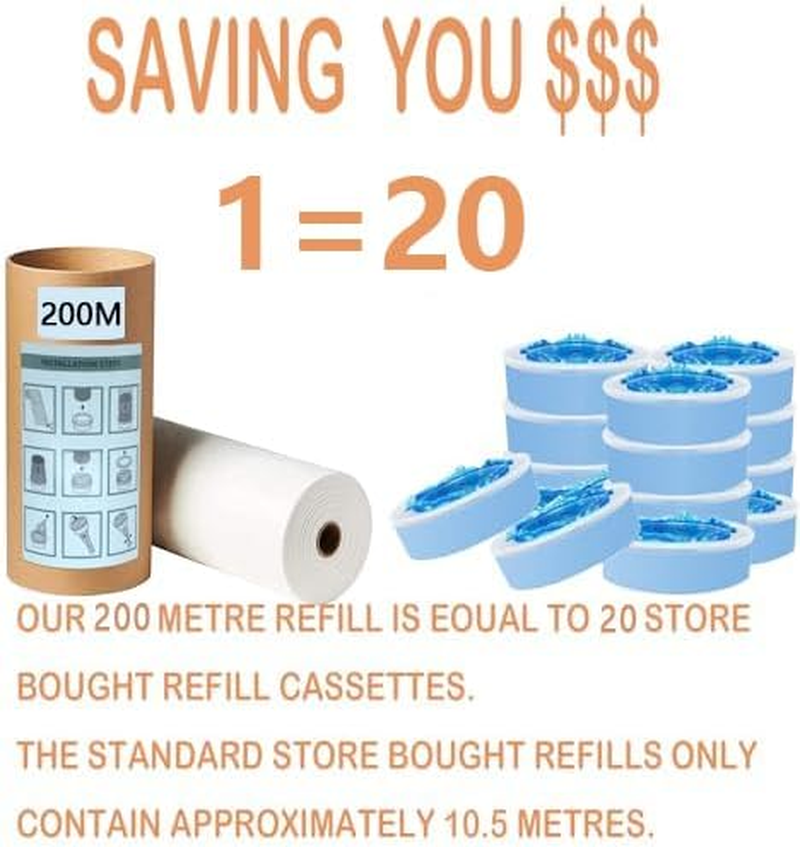 200M Nappy Bin Refill, Nappy Bin Liners, Disposable Bin Bags for Nappies Compatible with Tommee Tippee Twist & Click Refill, Sangenic Tec & Simplee Sangenic Nappy Bins, Baby Nappy Bags image number 1