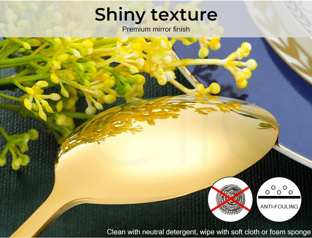 TOQUE 30PCS Gold Cutlery Set, Stainless Steel Kitchen Knife Fork Spoon Sets, Food Grade Travel Camping Mirror Polish Dishwasher Safe Coffee Utensil Dinner Portable Set - Black image number 3