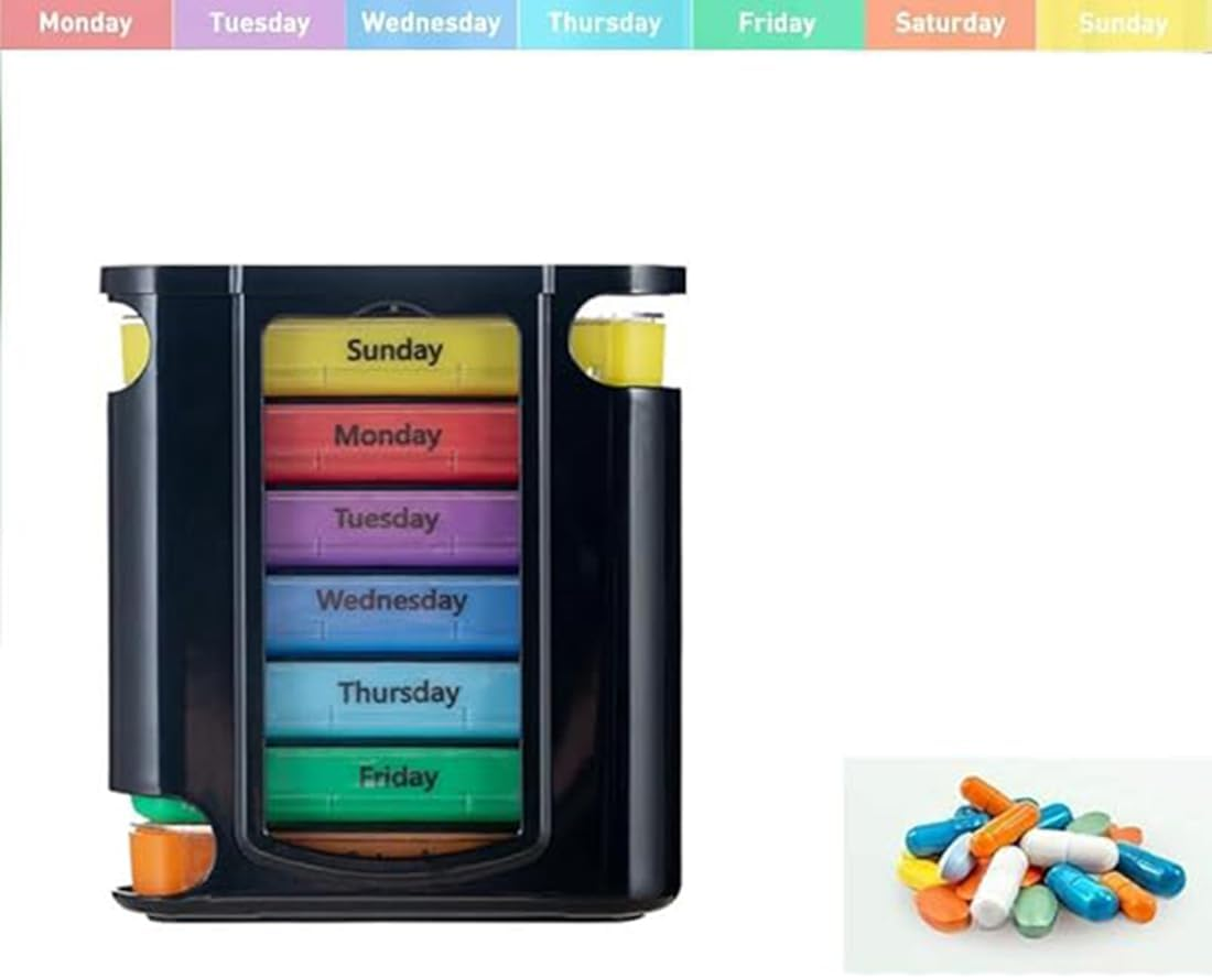 Stackable Daily Pill Organizer(4 Times a Day), Weekly Medication Reminder, Premium Weekly AM/PM Pill Box with 7 Individual Stacking Cases for Vitamins, Medication, Supplements, Fish Oils