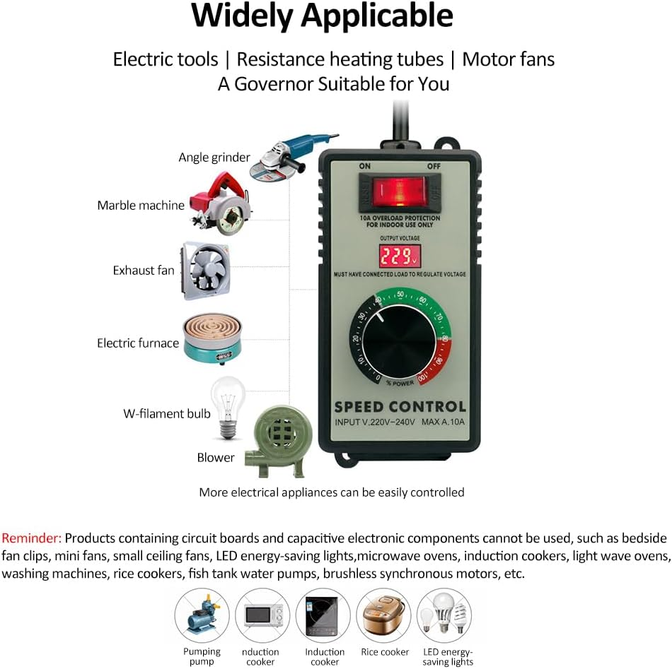 BAEXUE Electronic Voltage Governor AC Motor Speed Controller, Variable Voltage Regulator Switch, LED Display, 4000W Max, 15A Load, ABS Material image number 4