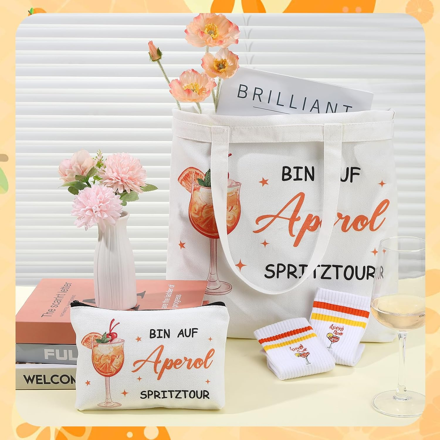 Dusaniyali Aperol Gift for Cocktail Lovers Spray Cosmetic Bag Aperol Socks Women'S Tote Bag Women Birthday Gifts for Mum Aunt Teacher Sister Girlfriend Colleague image number 6