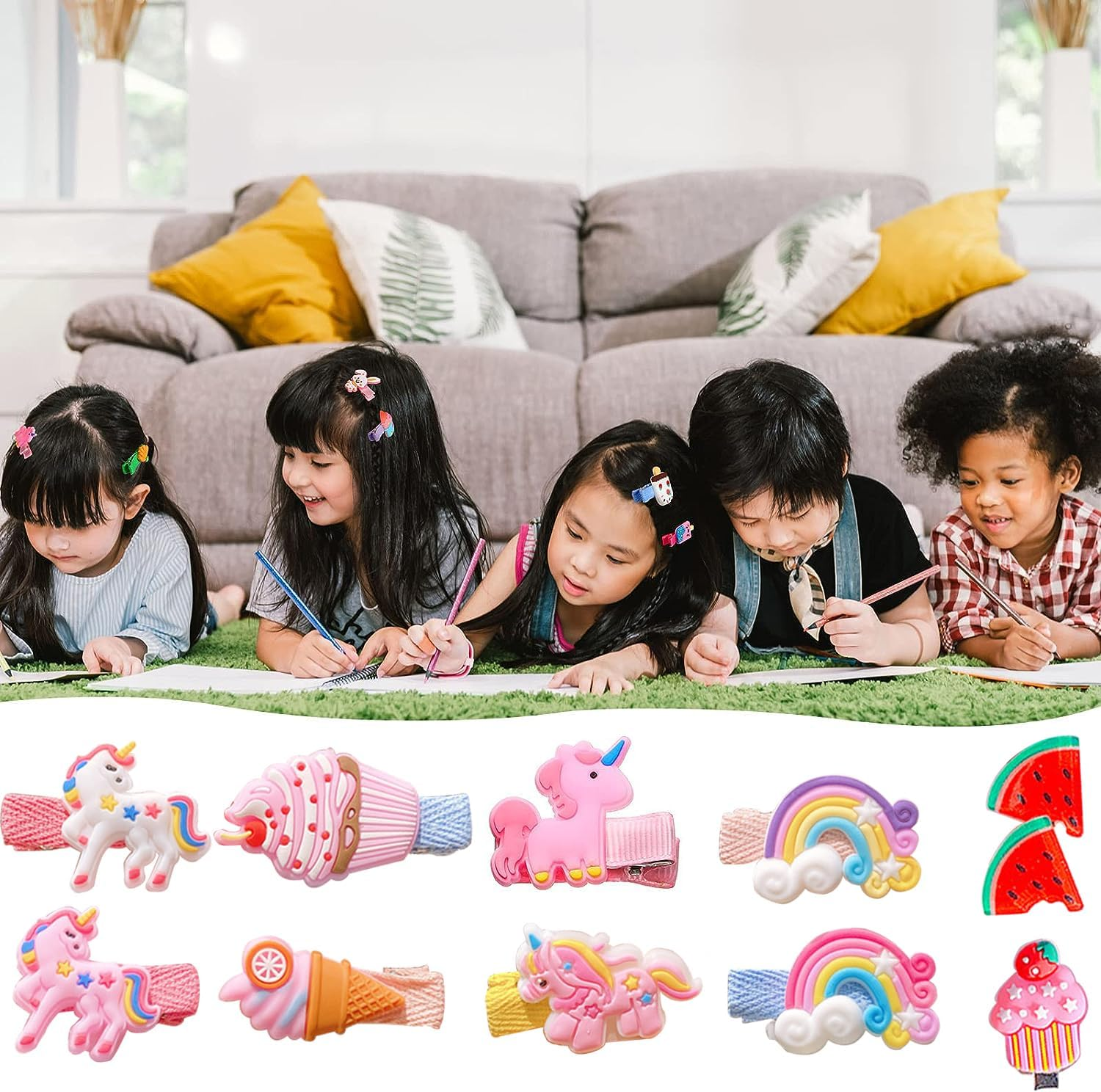 26 Pcs Hair Clip for Baby Girls, Toddler Hair Barretes Candy Unicorn Rainbow Ice Cream Lollipop Pentagram Fully Covered Cute Hair Accessories for Baby Infants Toddler Girls image number 4