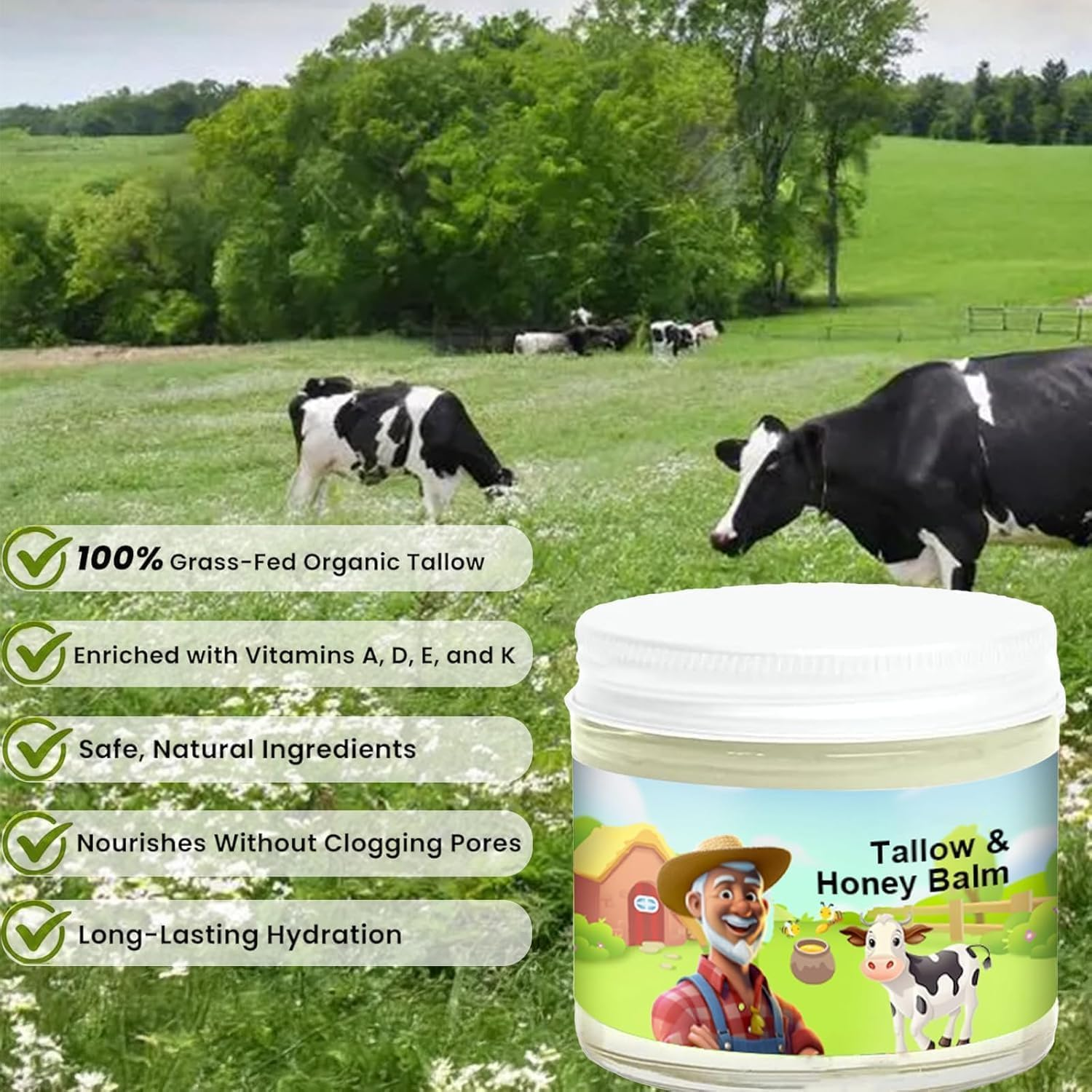 Tallow & Honey Balm, Grass-Fed Beef Tallow Moisturiser with Raw Wild Honey, All-Natural Handmade Skin Balm image number 3