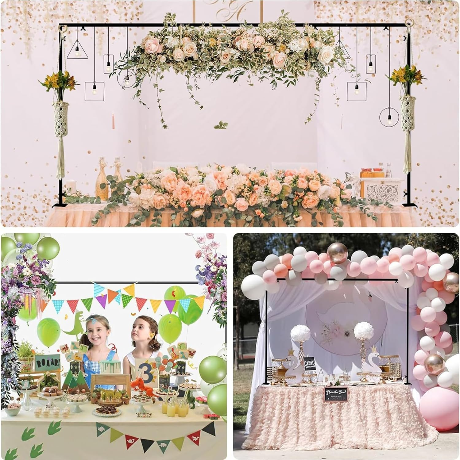Uandhome over the Table Rod Stand with Clamps, Adjustable Table Arch Stand, 44.9''-126'' Tall, 29.5"-43.3" Long, Metal Balloon Stand for Wedding, Birthday, Halloween,And Christmas Decoration(Black) (Black) - Gold image number 3